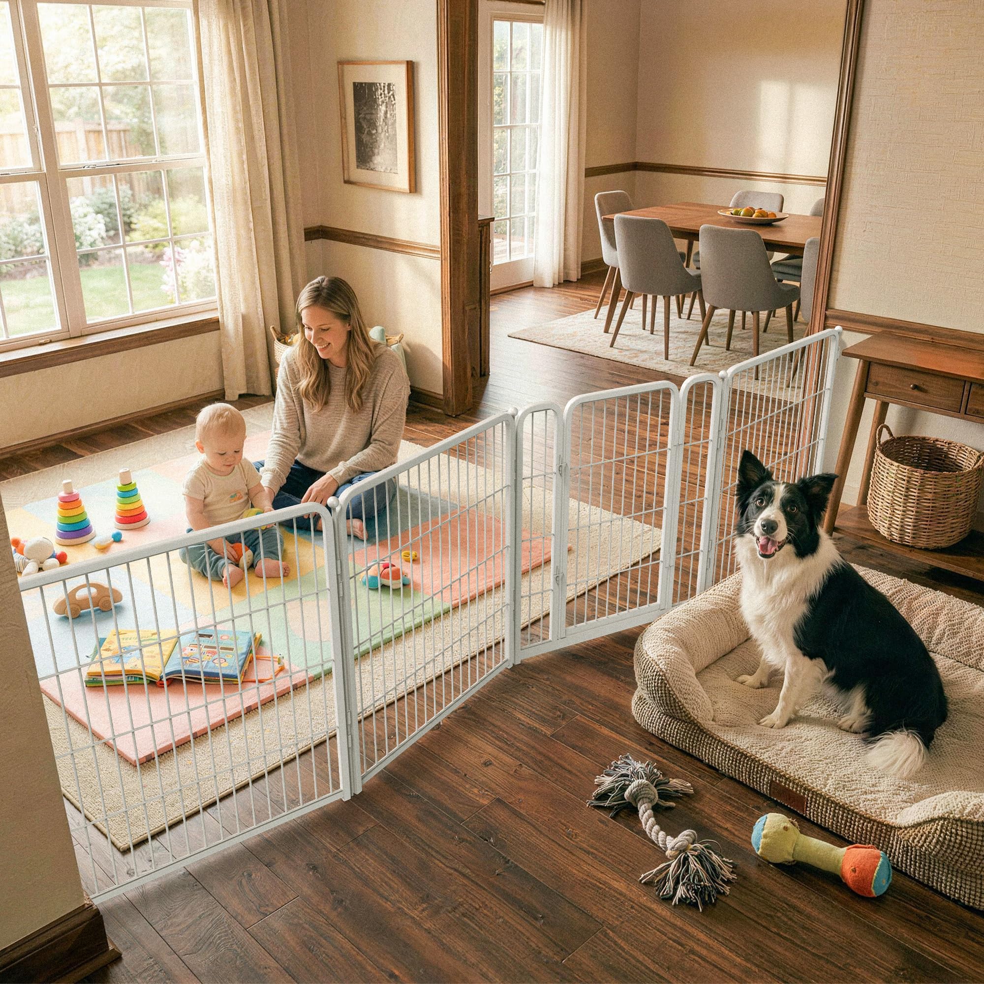 FXW Dog Gate, Extra Wide Adjustable for Openings Up to 111", 32" H