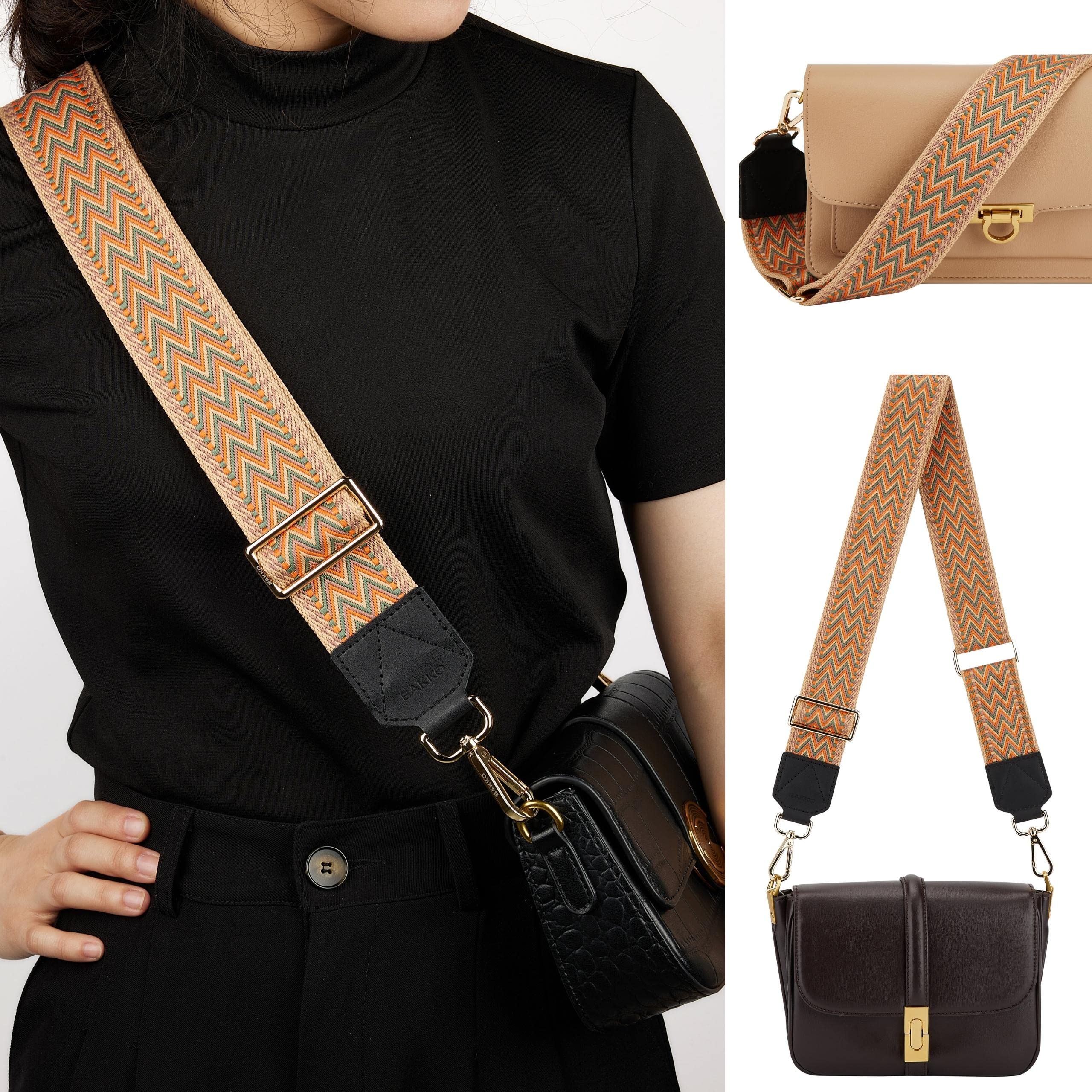 BAKKO Crossbody Strap Top Grain Leather Ends Gold Metal Hardware 2