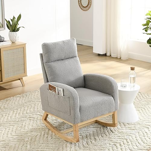 Miniatura 27 de Dolonm Mecedora moderna para el cuarto del bebé, tapizada de terciopelo, con botones copetudos, respaldo alto, sillón decorativo para sala de estar,