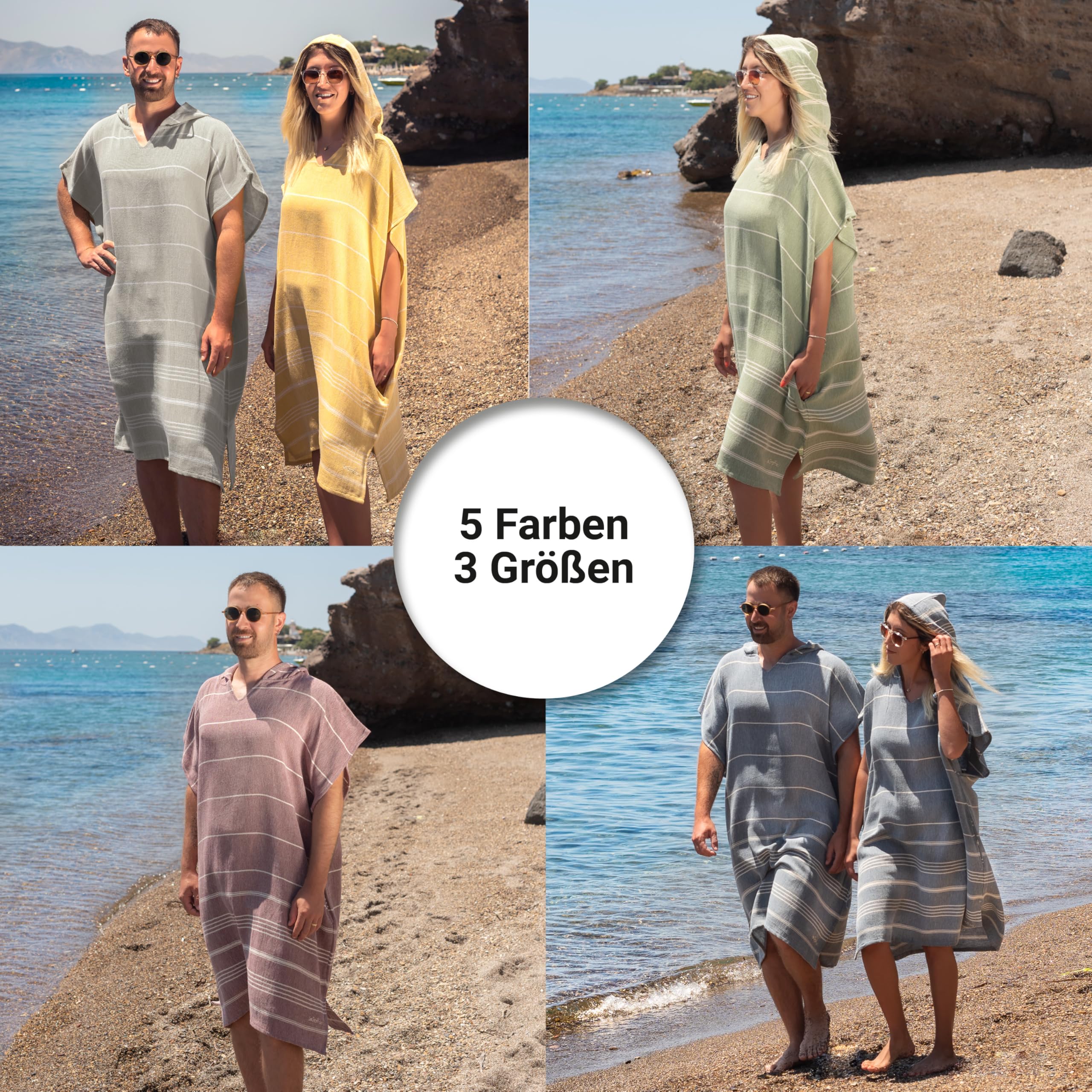 LeStoff Badeponcho - 50% Bio-Baumwolle 50% Hanf - Leicht, Saugstark, Schnelltrocknend, Bio, Strandponcho mit Kapuze, Handtuchponcho, Surf Poncho, Handtuchkleid, Duschponcho, Umziehponcho