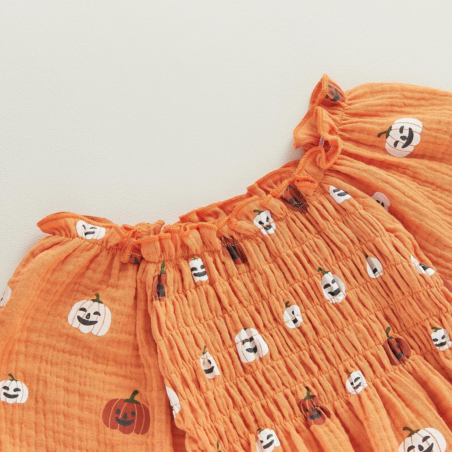 FYBITBO Infant Baby Girl Halloween Romper Dress Pumpkin Long Sleeve Ruched Bodysuit Jumpsuit with Headband Set Cute Clothes - Image 4