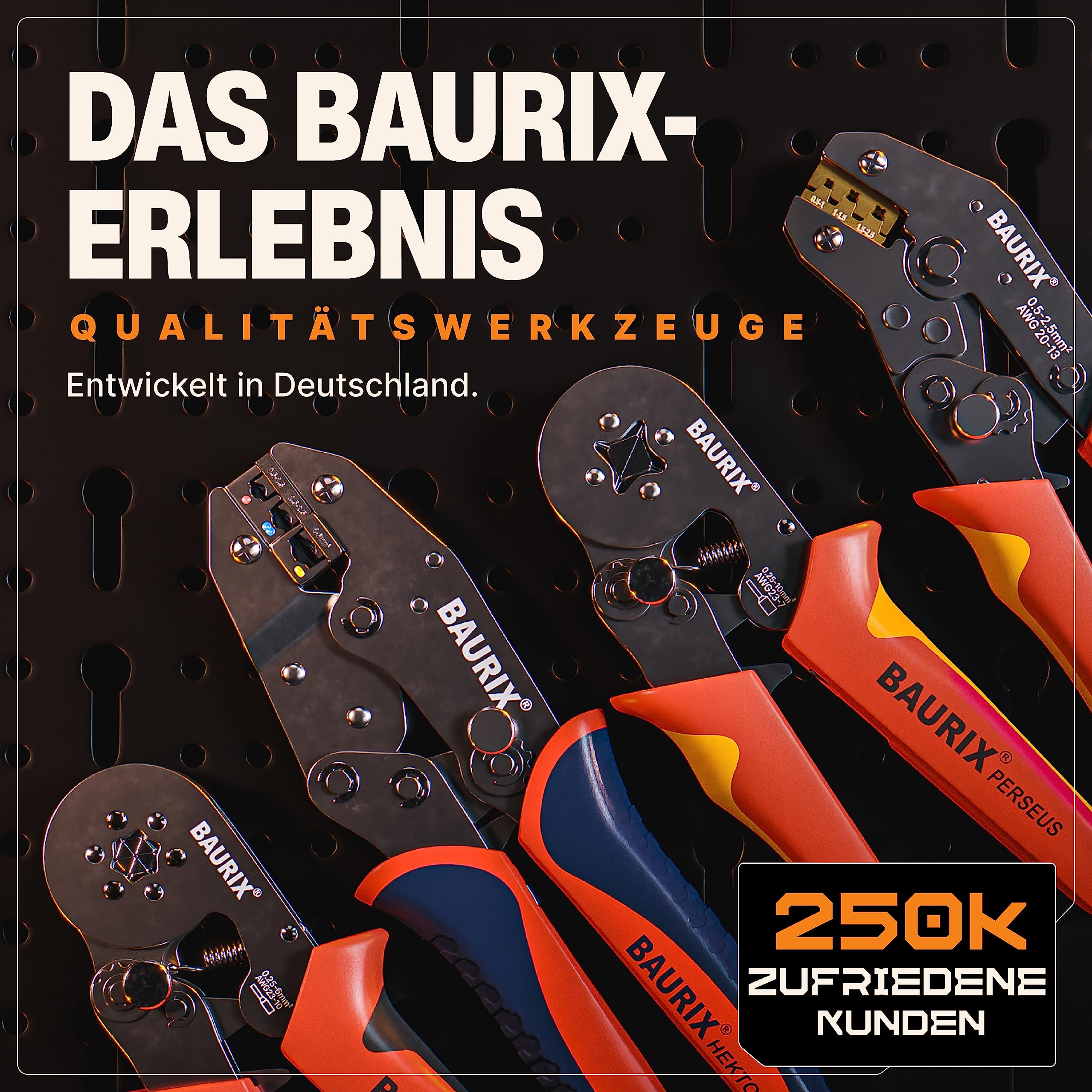 BAURIX® Crimpzange Set mit 300 Flachsteckhülsen 0,50–2,50 mm² – Elektriker Werkzeug für zuverlässige Kabelverbindungen – Für Profis & Heimwerker bei Crimpzangen-Anwendungen – KAIRON