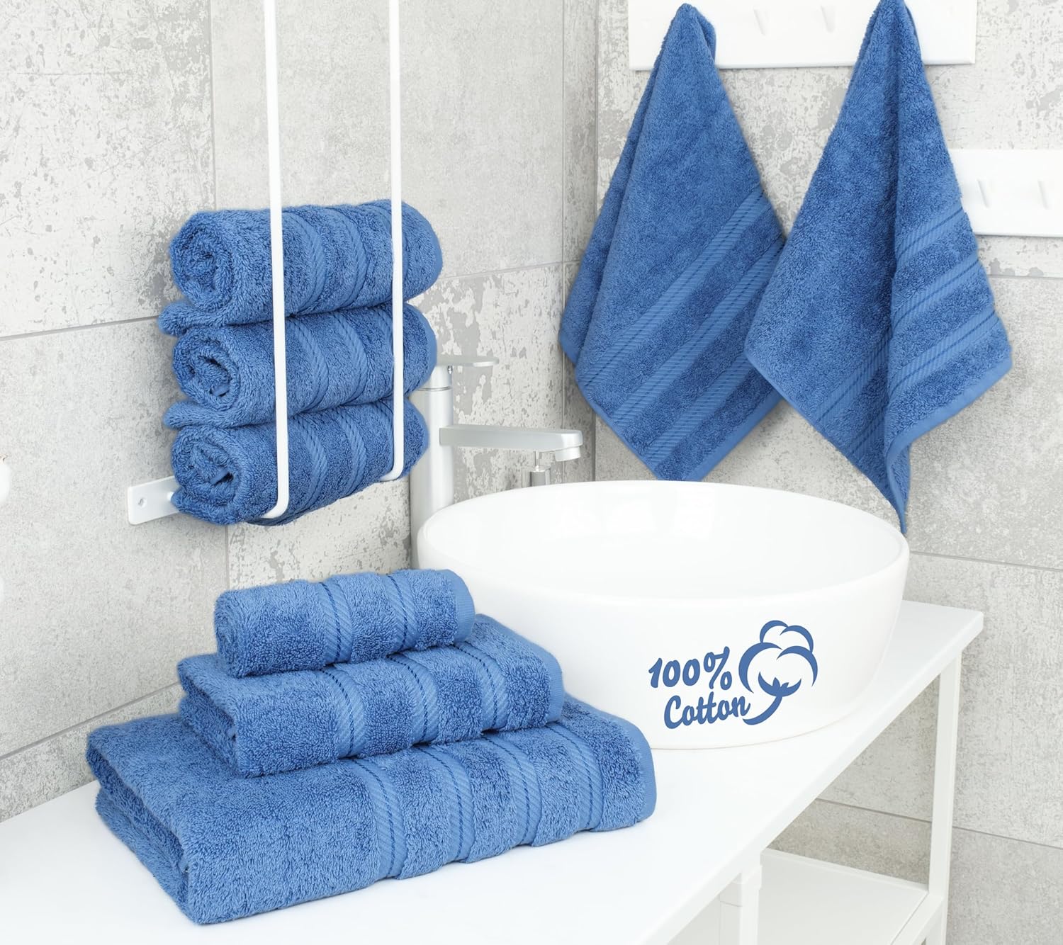 American Soft Linen Luxury 6 Piece Towel Set, 2 Bath Towels 2 Hand Towel 2 Washcloths, 600 GSM 100% Cotton Turkish Towels for Bathroom, Electric Blue Towel Sets - Image 2