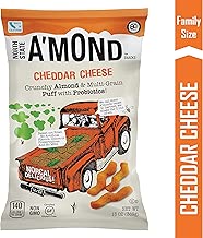 Cheddar Snack Puffs by A'mond Snacks, Family Size Bag, 13oz, Almond and Ancient Grain Plant-Based Blend, Gluten-Free and Non-GMO - coolthings.us