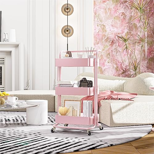 Miniatura 9 de Carrito de metal de 3 niveles con ruedas, carrito de almacenamiento de utilidad, organizador multifuncional de almacenamiento para cocina,