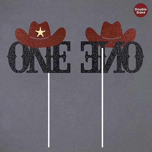 Miniatura 10 de 24 piezas My First Redeo Cupcake Toppers 4 Formas Glitter Brown Cowboy Hat One Boots Cupcake Picks para temática occidental Baby Shower Primer