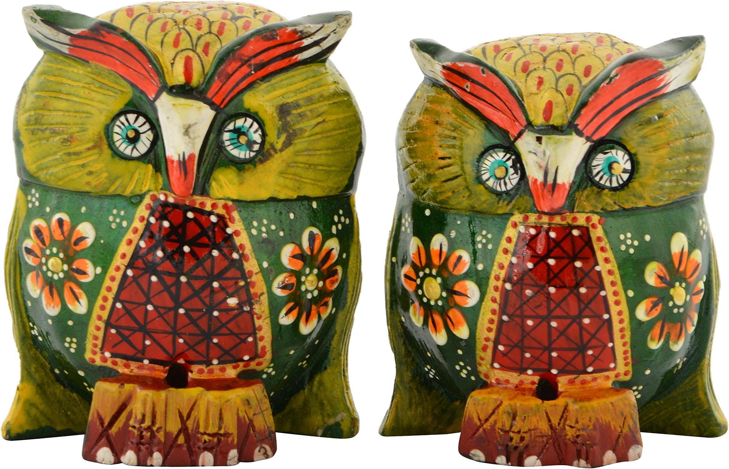 Houzzplus Wood Painted Owl Set (7 x 3 x 8 cm, Multicolour)