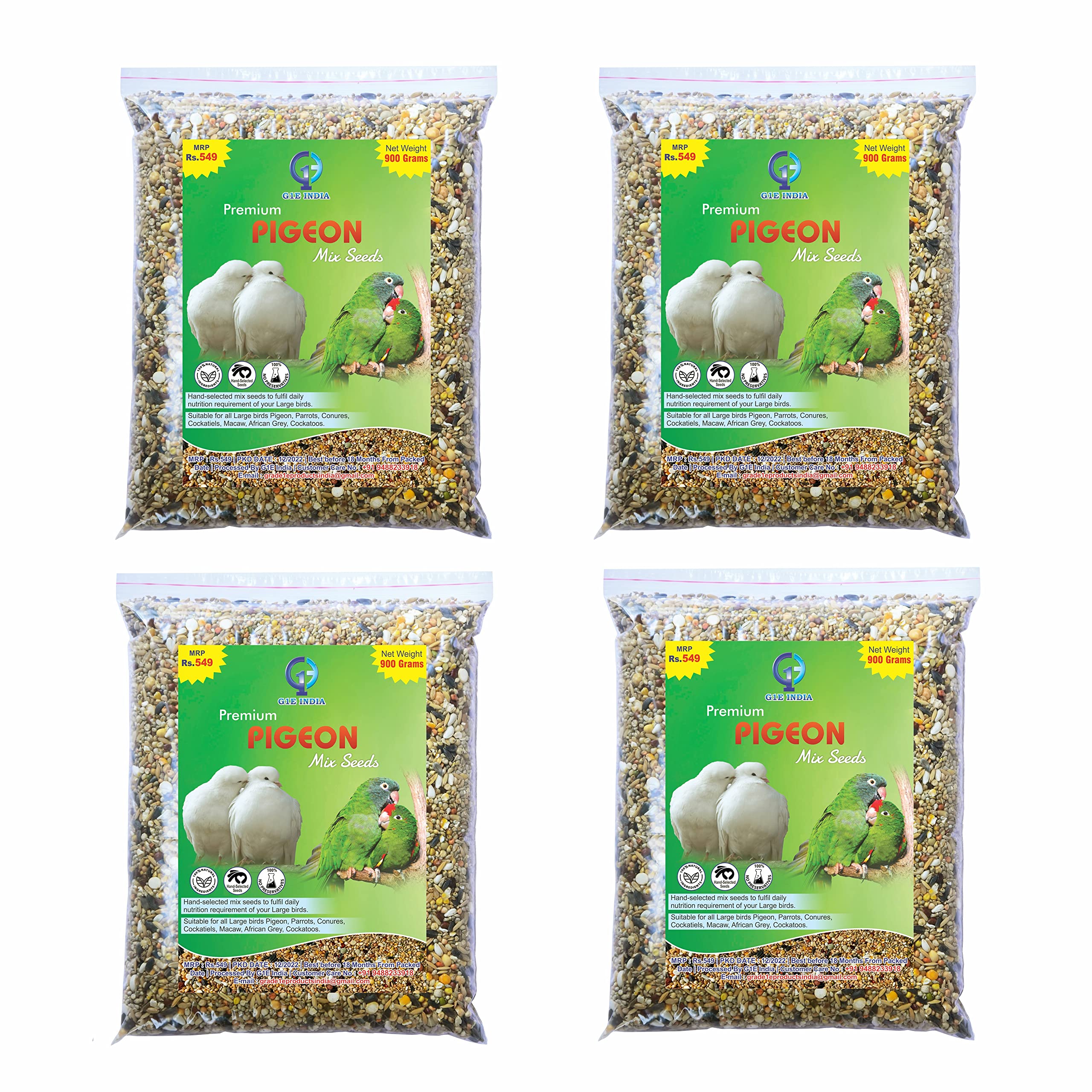 G1E Hand-Selected Seed Mix for All Life Stages Dry Bird Food for Large Birds - Pigeon Mix Seeds 900 Grams - Pack of 4 (3600 Grams) (B0BWWTF7FR) Amazon Price History, Amazon Price Tracker