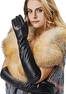 Elegant Winter Black Long Leather Gloves for Women Full Touchscreen Womens Ladies Warm Lined Genuine Leather Gloves