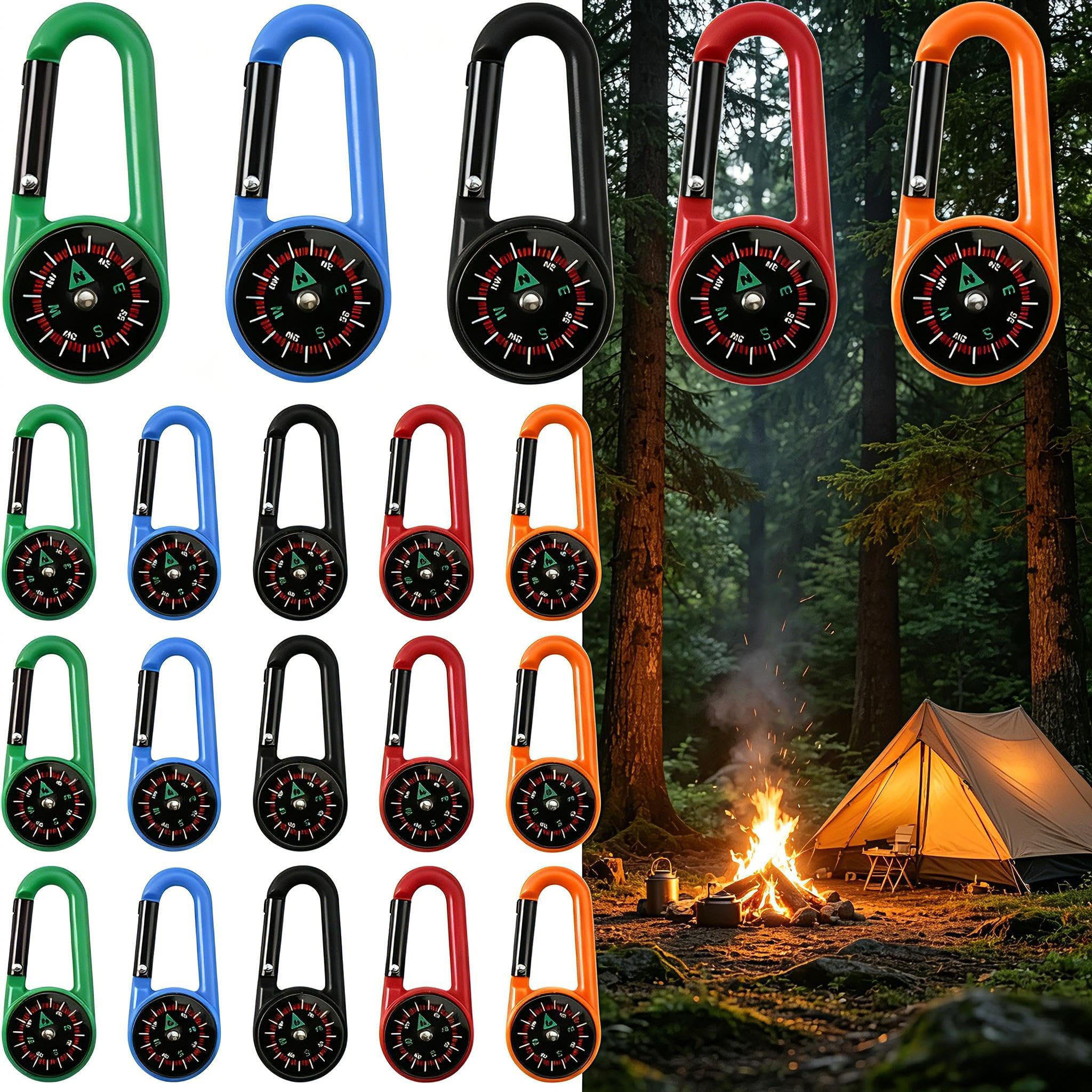 20 Pieces Carabiner Compass,Waterproof Colorful Carabiner Hook Mini Compass