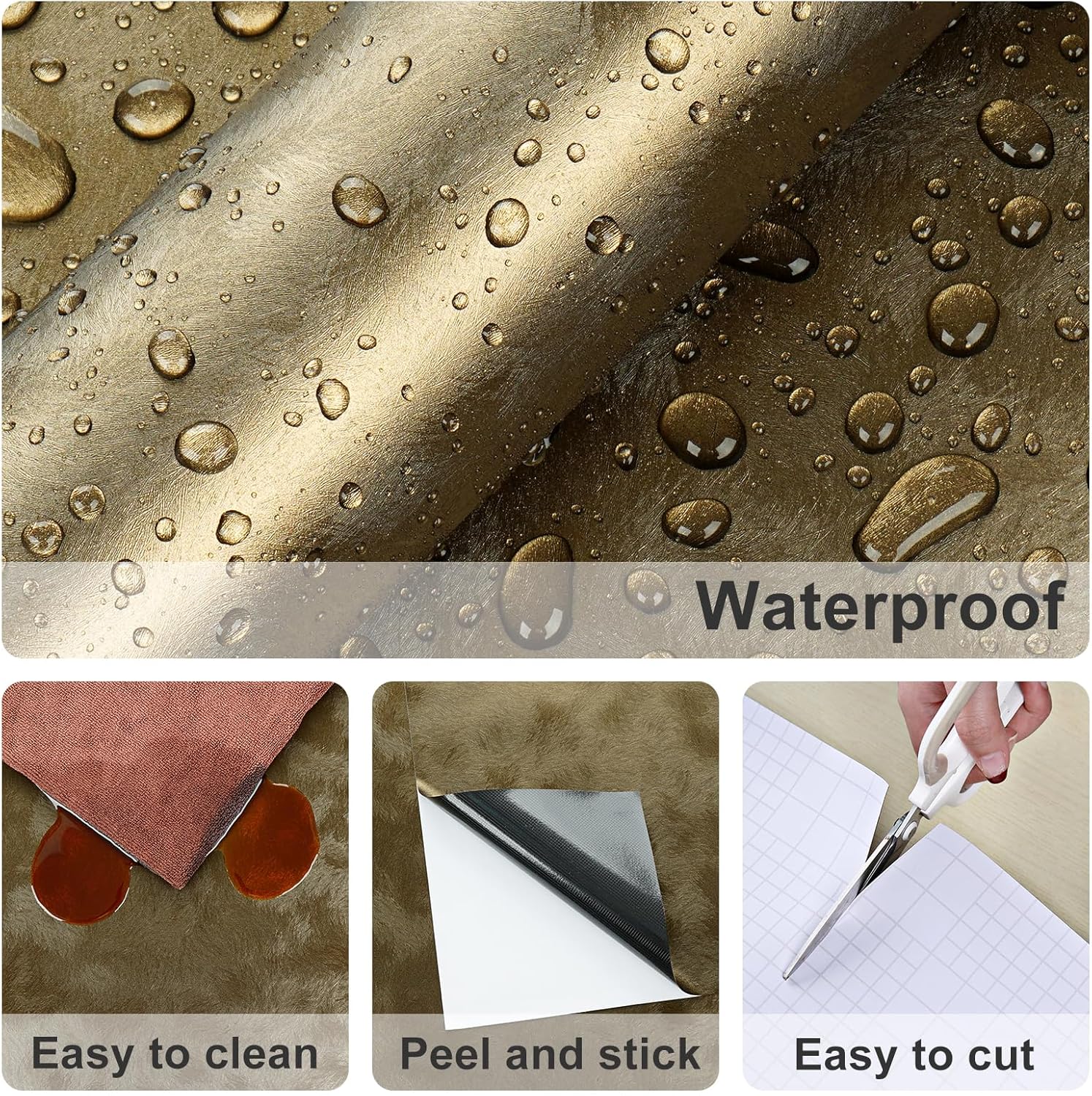 Antique Bronze Metallic Wallpaper Gold Brown Feather Pattern Textured Metal Wallpaper Peel and Stick Countertops Removable Brushed Stainless Steel Contact Paper for Bathroom Kitchen Cabinet