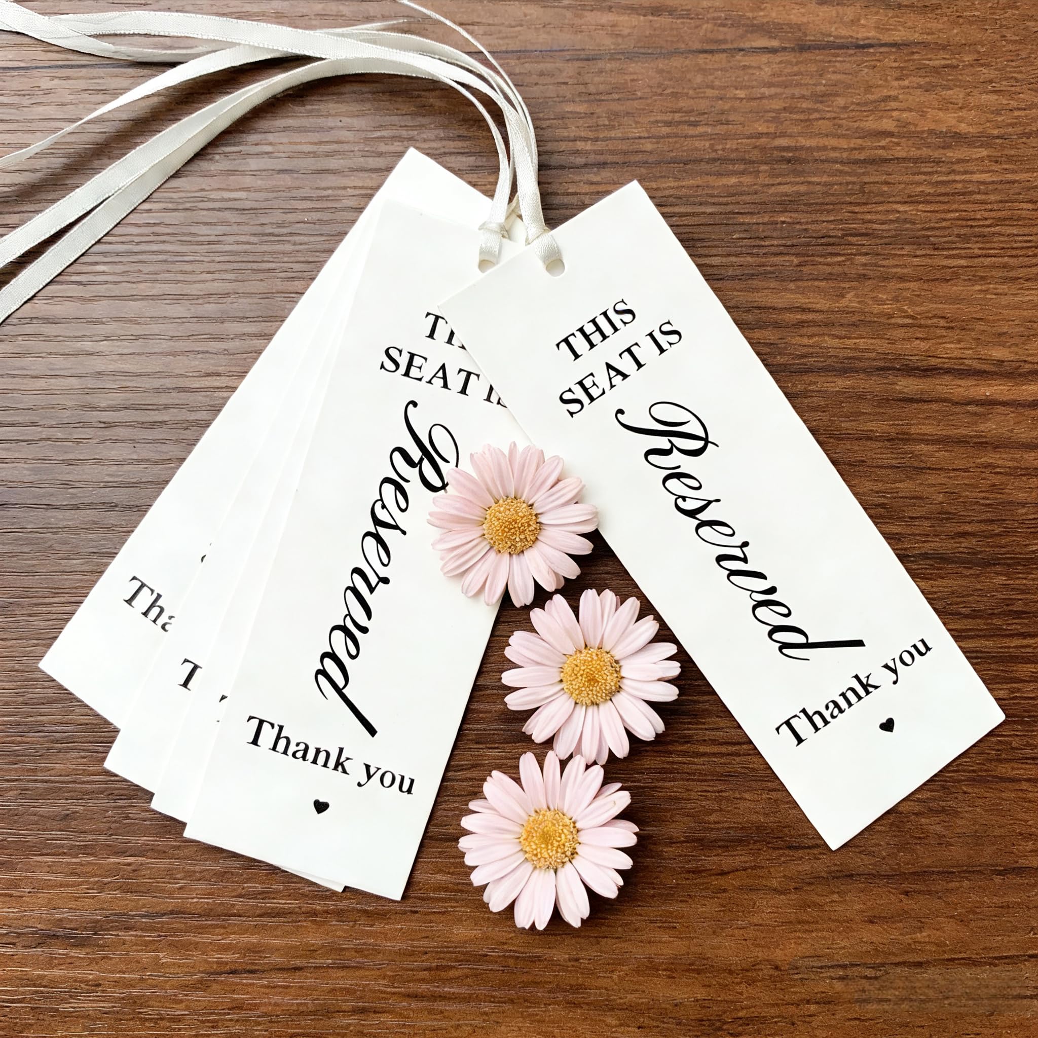 Photo 1 of 16 PCS Pre-Strung Reserved Seating Signs with Ribbon, Decorative Wedding Ceremony & Reception Signs for Chairs, Pews, Party & Restaurant Events (Black Regular Print)