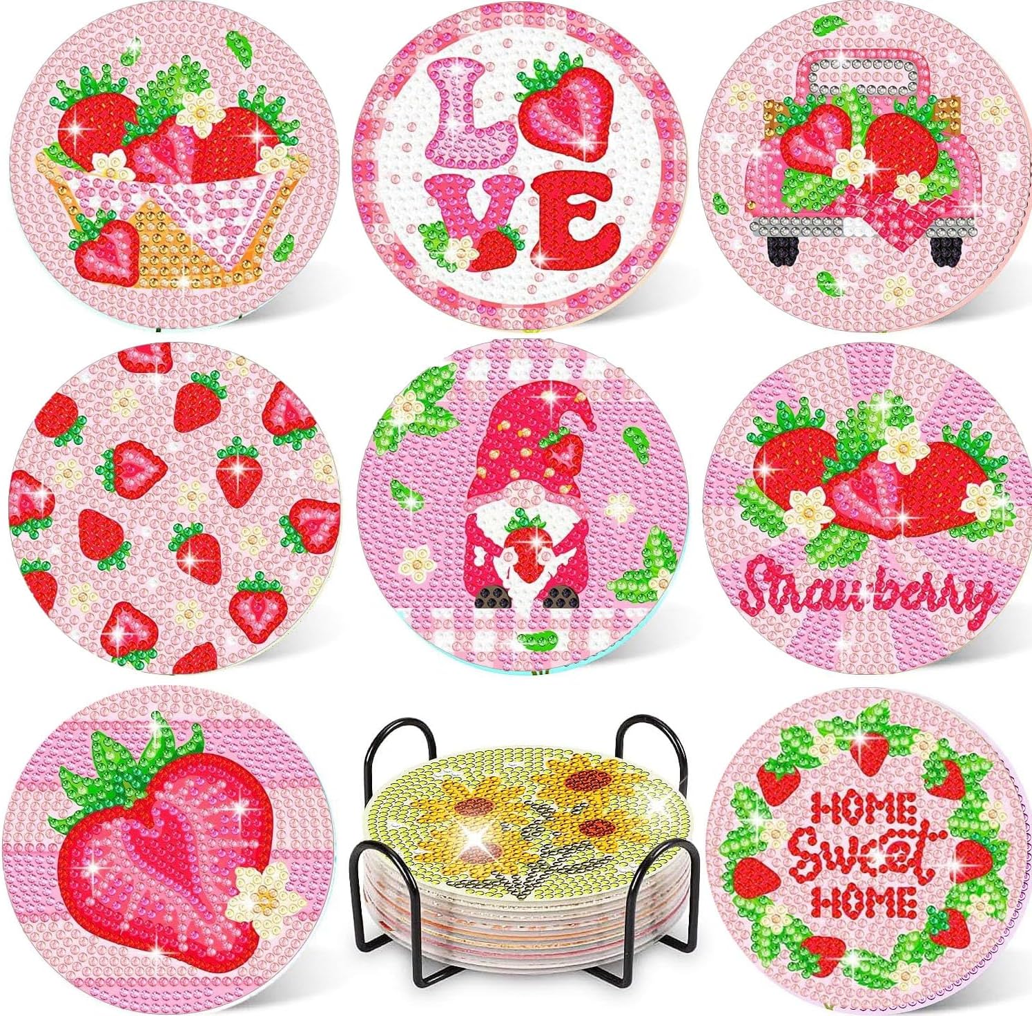 Leatrice 8 Pcs Strawberrys Diamond Painting Coasters with Holder Cork Base Metal Holder Round Stone Drink mat Gift for Christmas Housewarming Room Bar Decor Adults Diamond Art Kits Leatrice 8 Pcs Strawberrys Diamond Painting Coasters with Holder Cork Base Metal Holder Round Stone Drink mat Gift for Christmas Housewarming Room Bar Decor Adults Diamond Art Kits
