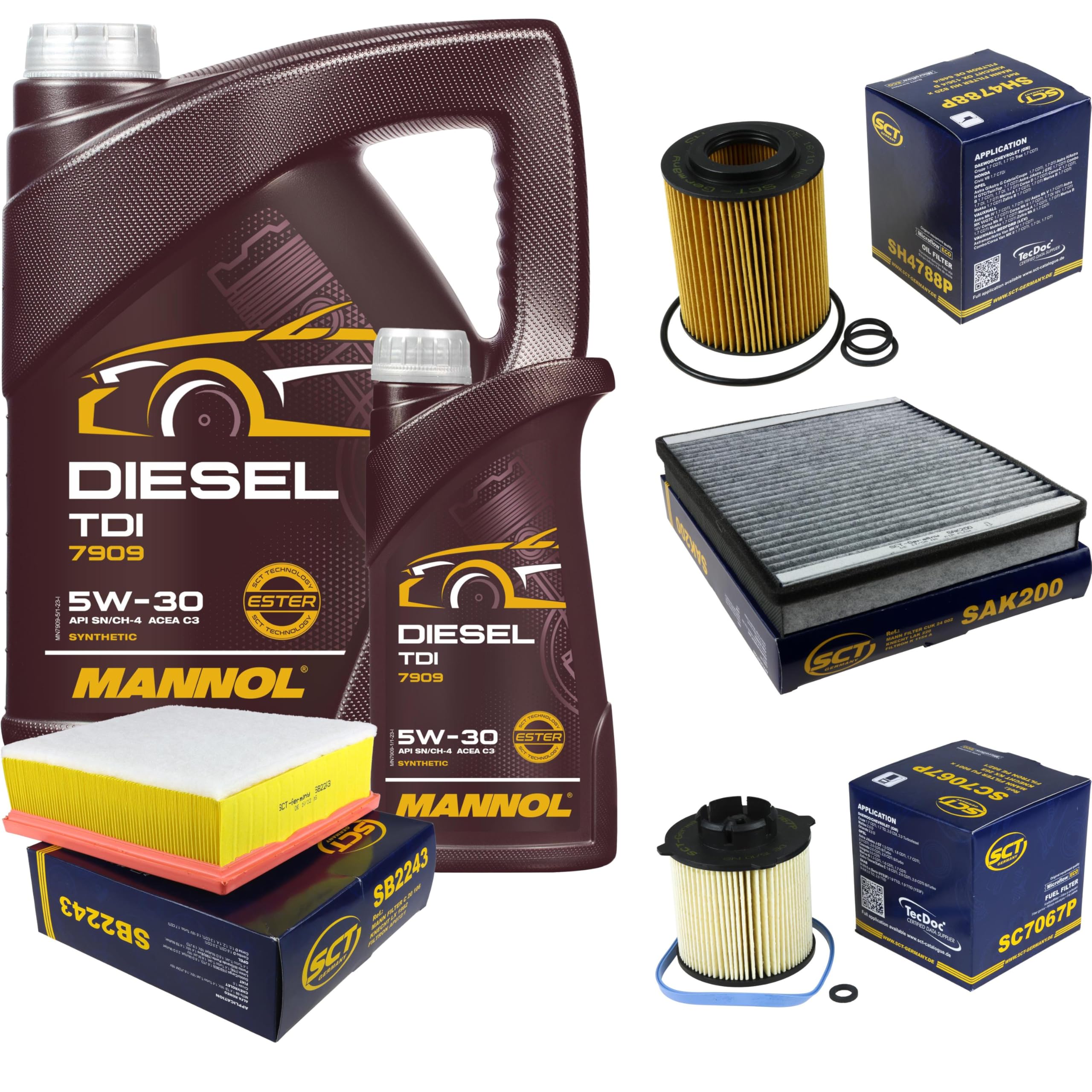 Set di filtri 6 litri MANNOL olio motore Diesel TDI 5W-30 API SN/CF SCT Germany filtro abitacolo filtro aria filtro olio filtro carburante filtro olio filtro carburante