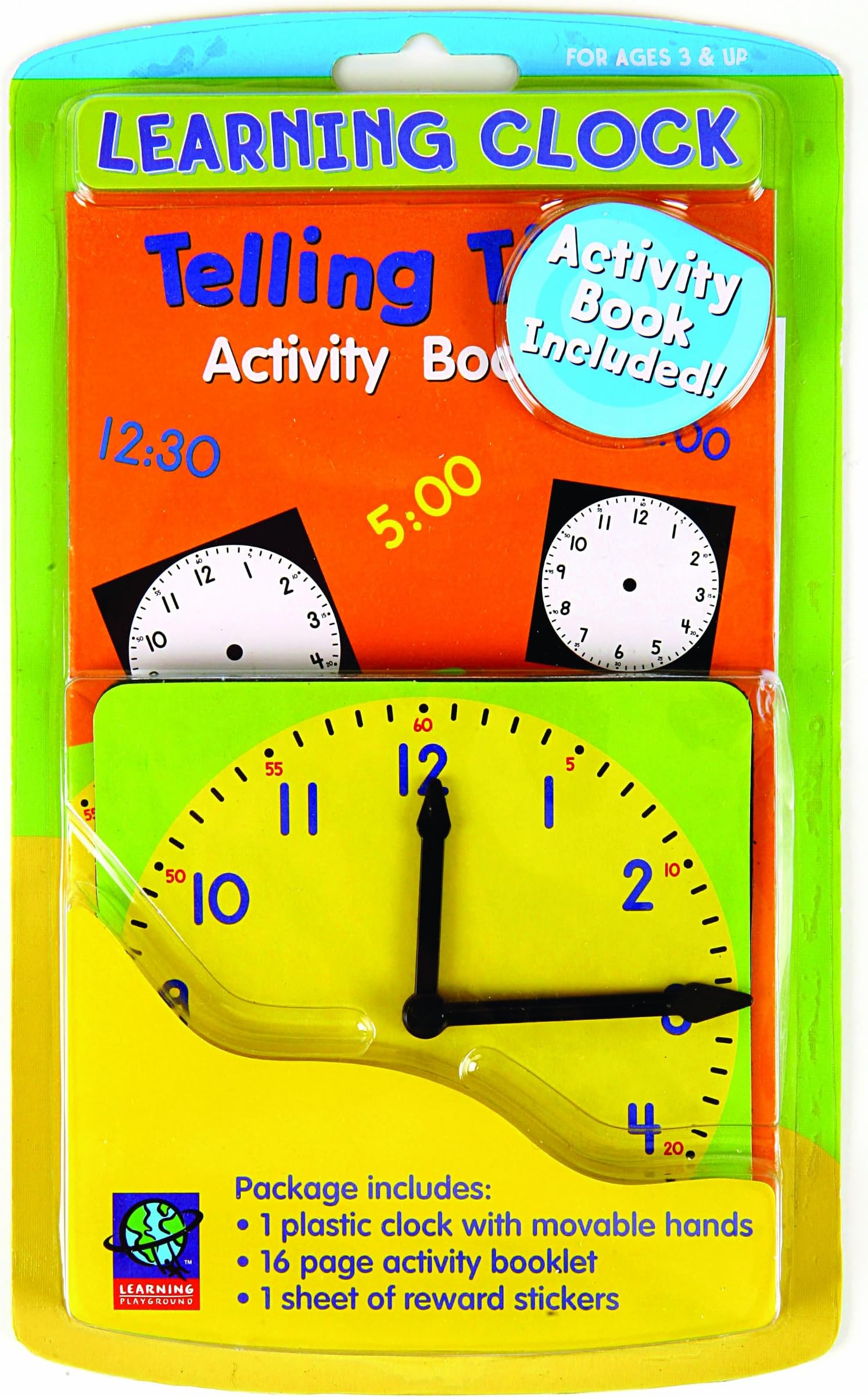 Eureka Classroom Clock for Learning to Tell Time with Activity Book with Stickers, 4.5'', 3 pcs