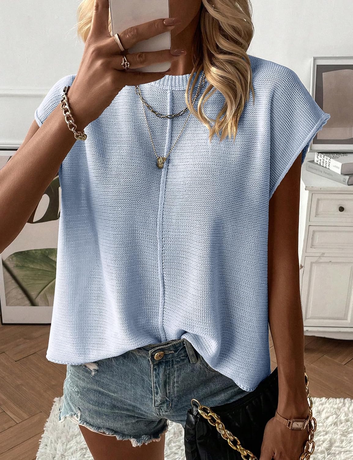 Womens Cap Sleeve Sweater Vest Crew Neck Knit Sleeveless Tank Tops Casual Lightweight Pullover Sweaters - Image 4