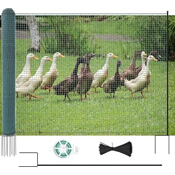 Non Electric Fence Netting 40" x164, Boundary Fence with Double Spiked Posts, Portable Poultry Fence All-Purpose Fencing for Dogs, Chickens, Ducks, Turkeys Suitable in Backyard, Garden, Farm