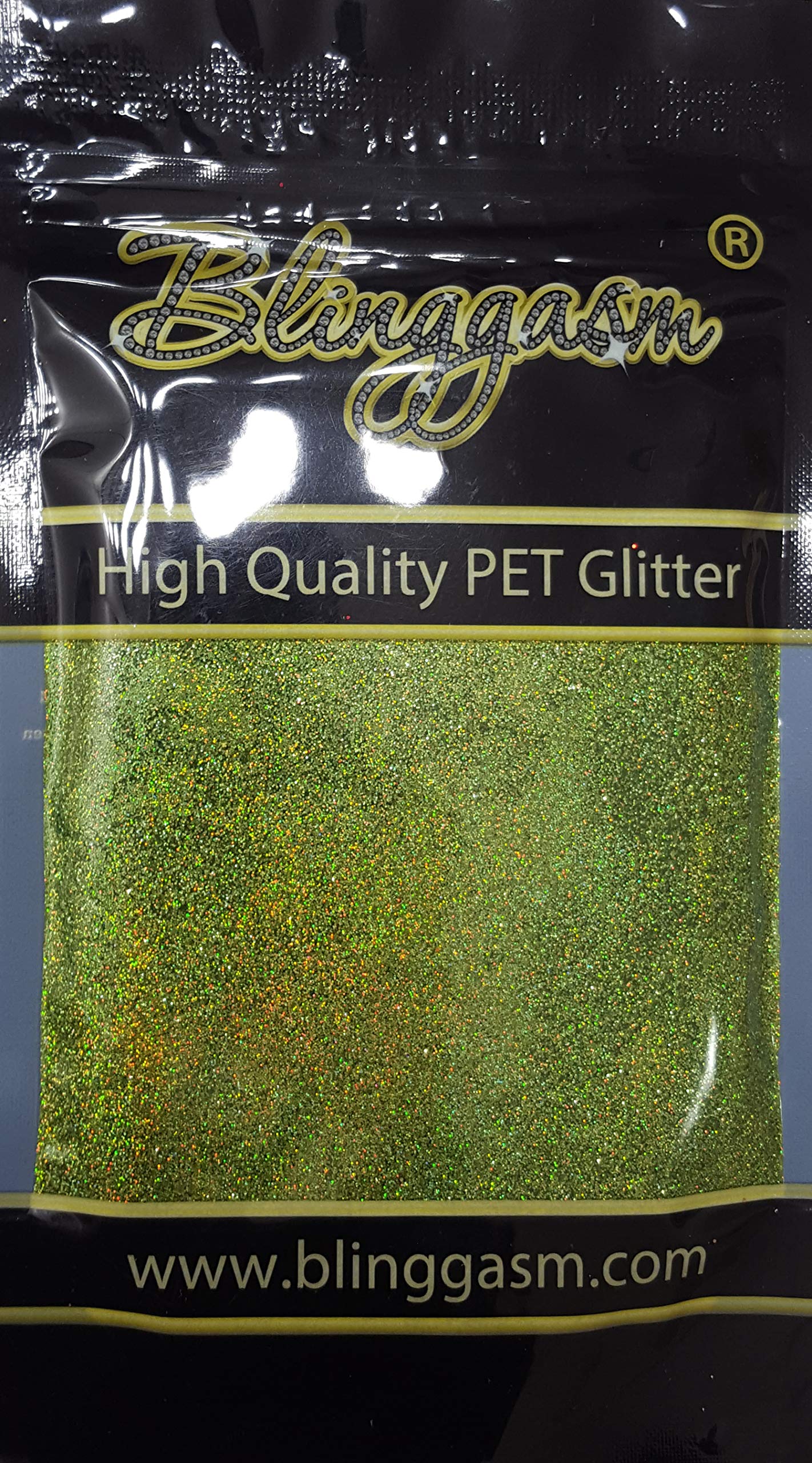 Blinggasm Premium Solvent Resistant Polyester Glitter 3.5 oz by Weight .008 or .015 for Tumblers Decoration Crafts Nails Cosmetics Body Paint (Holographic #12LB601 Light Green, .015 (1/64