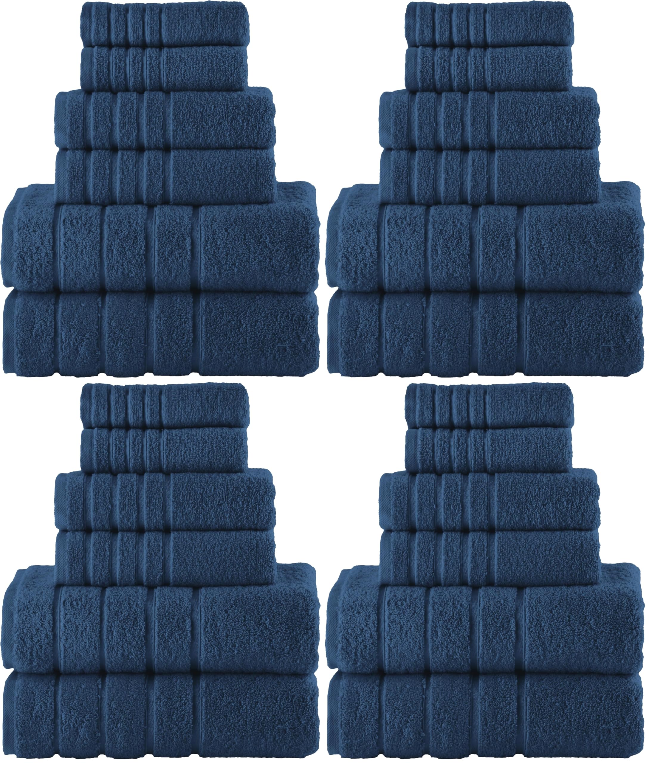 Elegant Comfort 4 Lines Viscose Stripe 6-Piece Towel Set 100% Turkish Cotton High Absorbent Luxury Bathroom Towels Includes 2 Washcloths, 2 Hand and 2 Bath Towels Set, Navy Blue (Pack of 4)