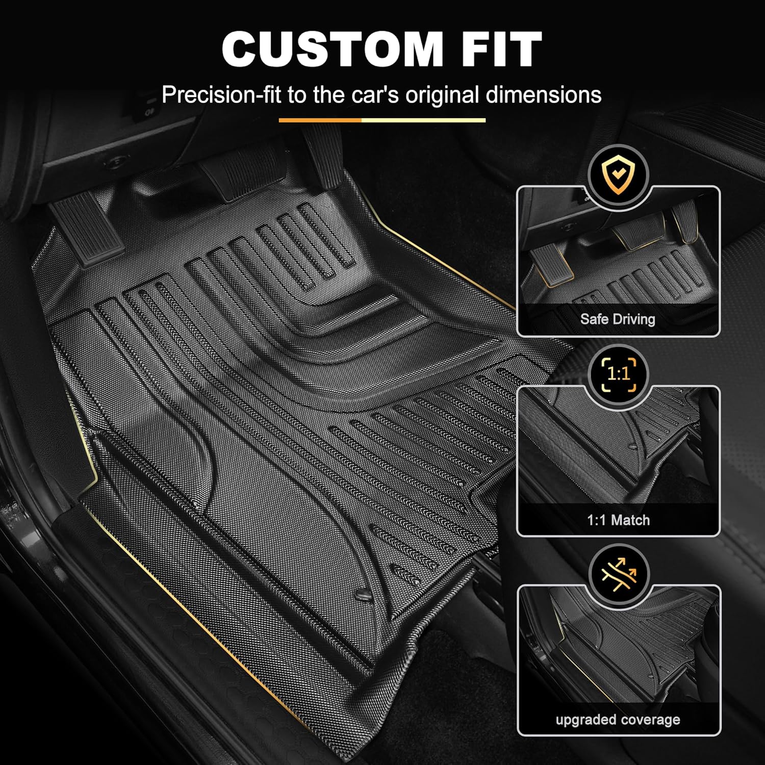Floor Mats for 2013-2018 Dodge Ram 1500/2500/3500 Crew Cab | All Weather Floor Mats for 2019-2024 Dodge Ram 1500 Classic (NOT New Body) Crew Cab | TPE Non-Slip Interior Accessories, Black - Image 4