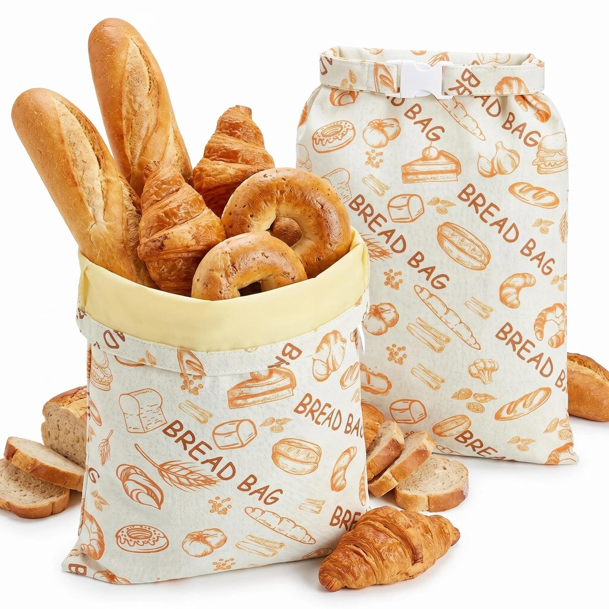Muiltvoe 2 Pack Extra Large Beeswax Bread Bags, Reusable Natural Beeswax Lining Food Storage beeswaxs bread bag for Homemade Sourdough & Artisan Loaves, Cotton Linen Bread Bags for Freezer & Pantry
