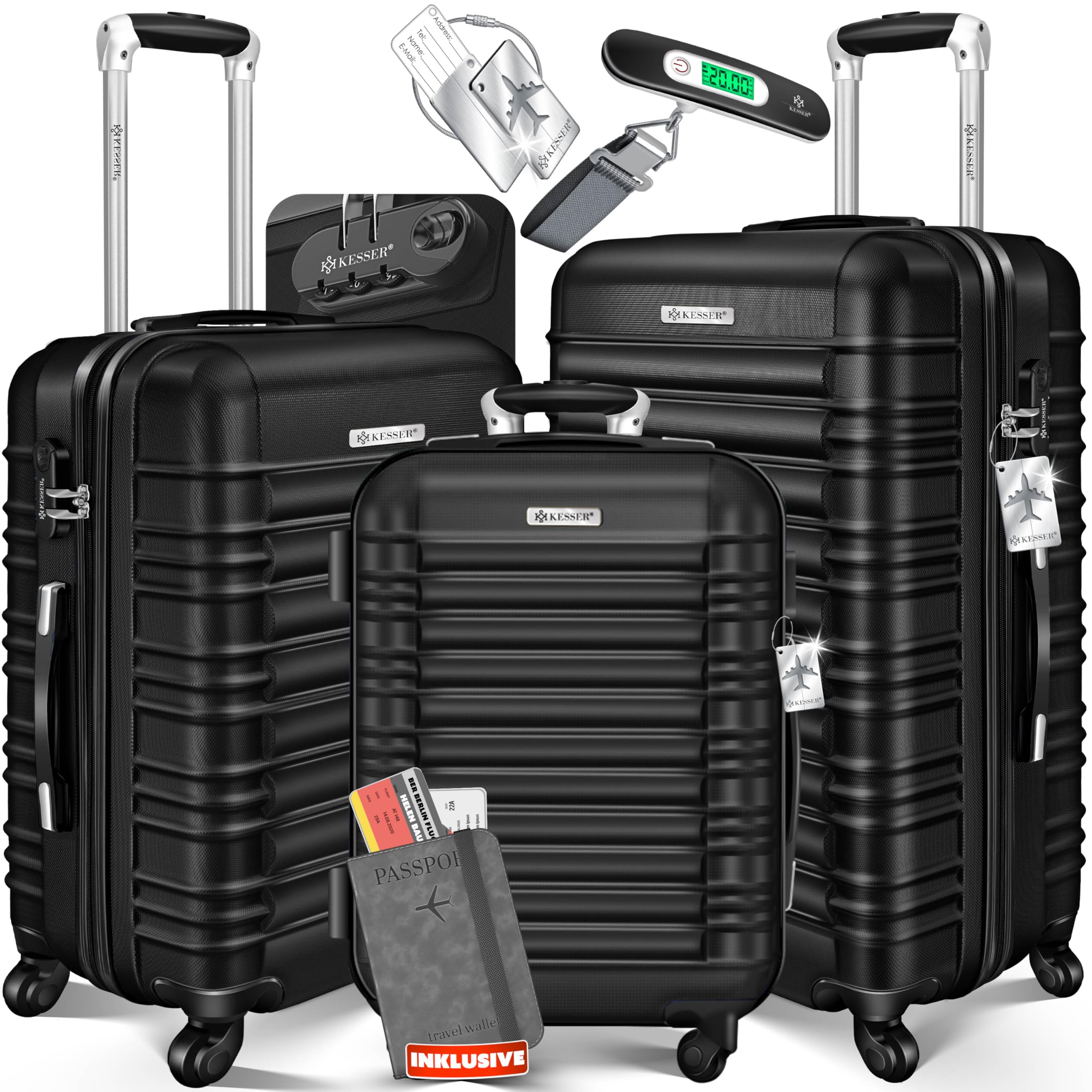 KESSER® Juego de 3 Maletas rígidas, Maleta rígida, Maleta de Viaje, Incl. báscula de Equipaje + Etiqueta de Equipaje, Maleta rodante, Cerradura, 4 Ruedas ABS, Carcasa rígida, asa telescópica M-L-XL