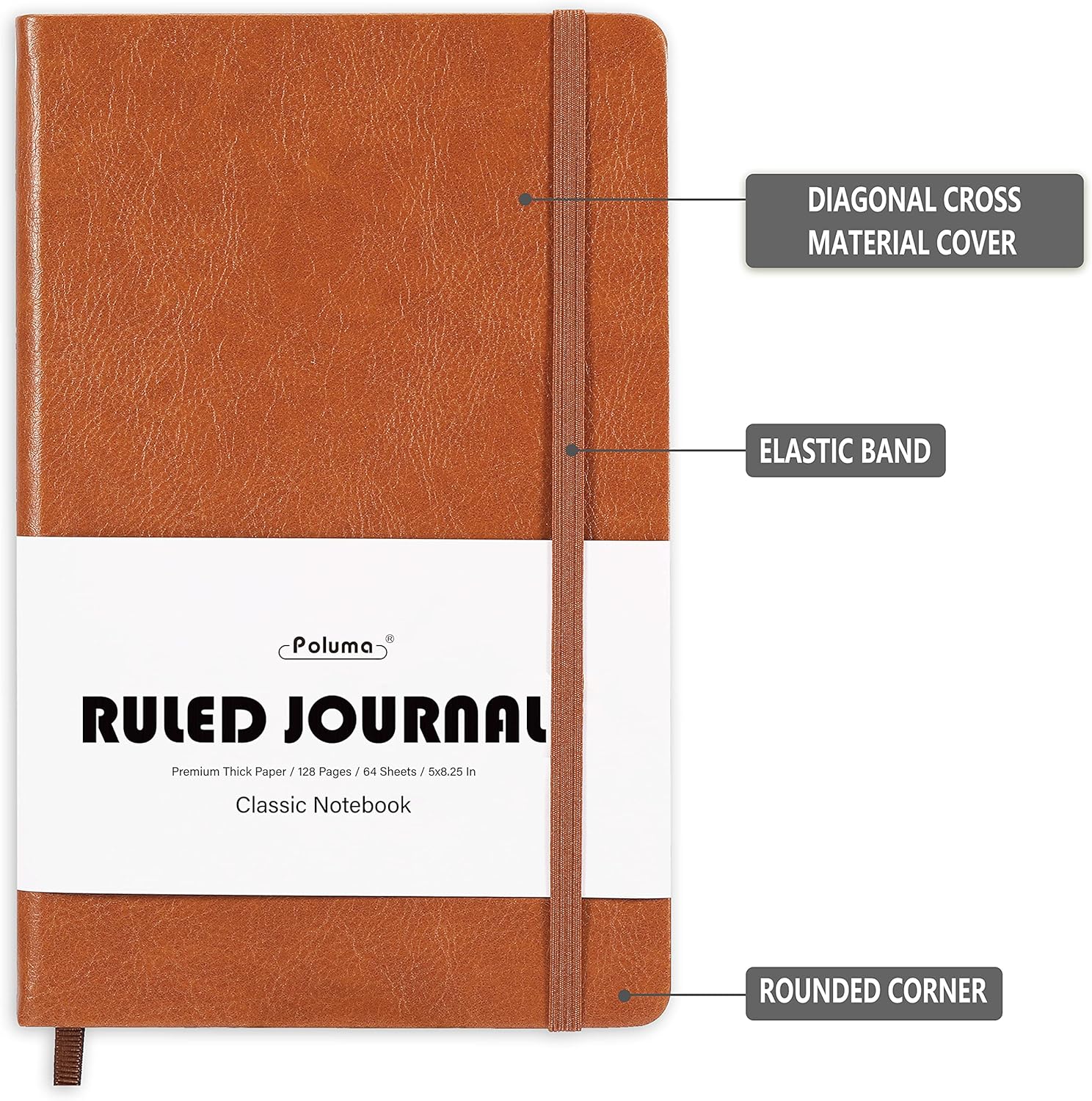 Poluma Lined Journal Notebook - Hardcover Journal/Notebook with Premium Thick Paper, 5.4"x 8.4", 128 Pages/64 Sheets, Elastic Closure, Inner Pocket, Perfect Journal for School, Office & Home : Office Products