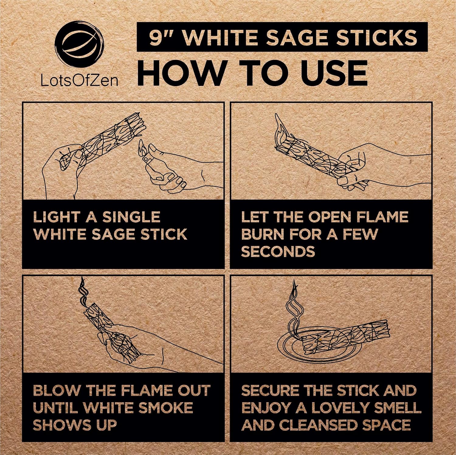 LotsOfZen 9 Inch Large Premium California White Sage Bundle (3 Pack) — Sage Smudge Sticks for Home Cleansing, Meditation, Yoga, Energy Healing — Grown and Packaged in The USA