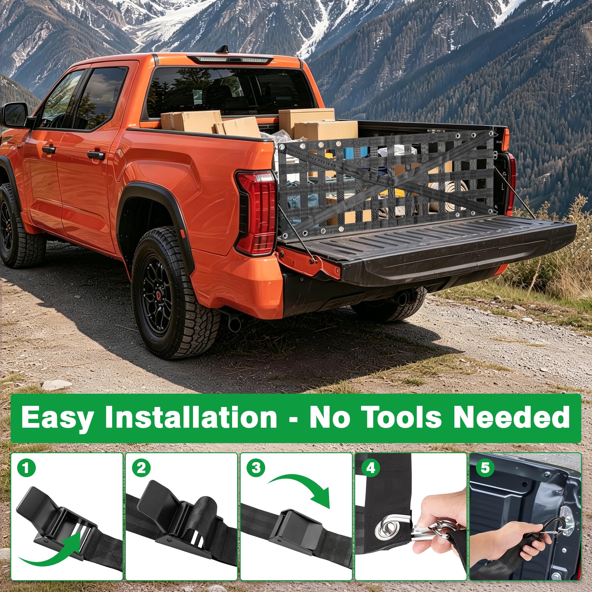 Strapazierfähiges Heckklappennetz für Pickup-LKW-Bett, 152,4 x 45,7 cm, mit 4 verstellbaren Schnallenriemen, langlebiges Heckklappen-Gepäcknetz für Anhänger, Pickup, Boot, Jeep, SUV