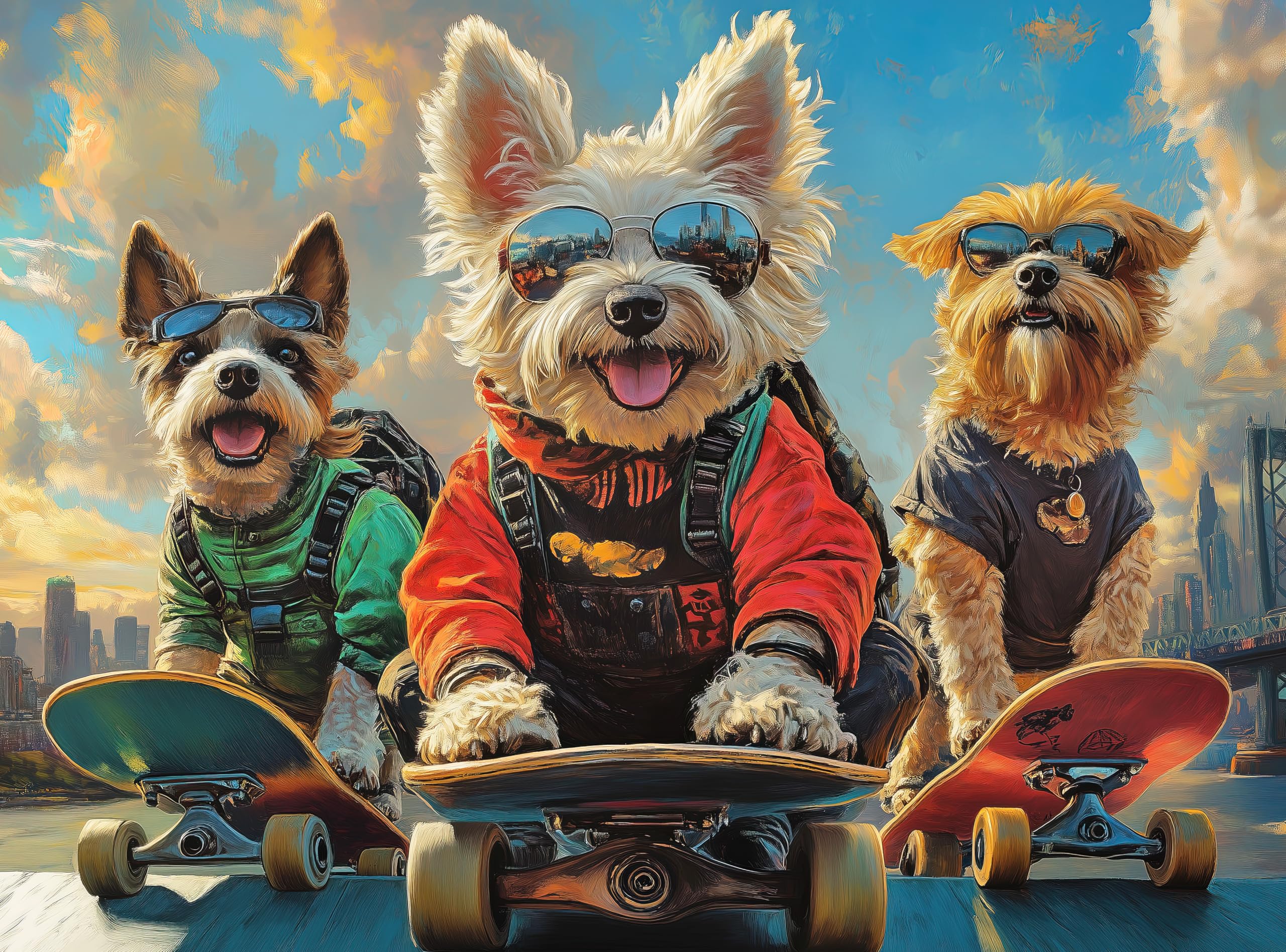 Adult Jigsaw Puzzle Dogs on Skateboards 1000 Piece