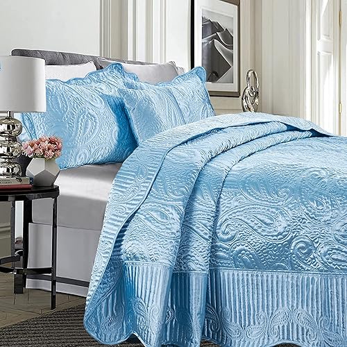 Miniatura 8 de Home Soft Things Juego de colcha acolchada de satén de 4 piezas, funda de cama con diseño de cachemira, juego de ropa de cama suave y ligero para