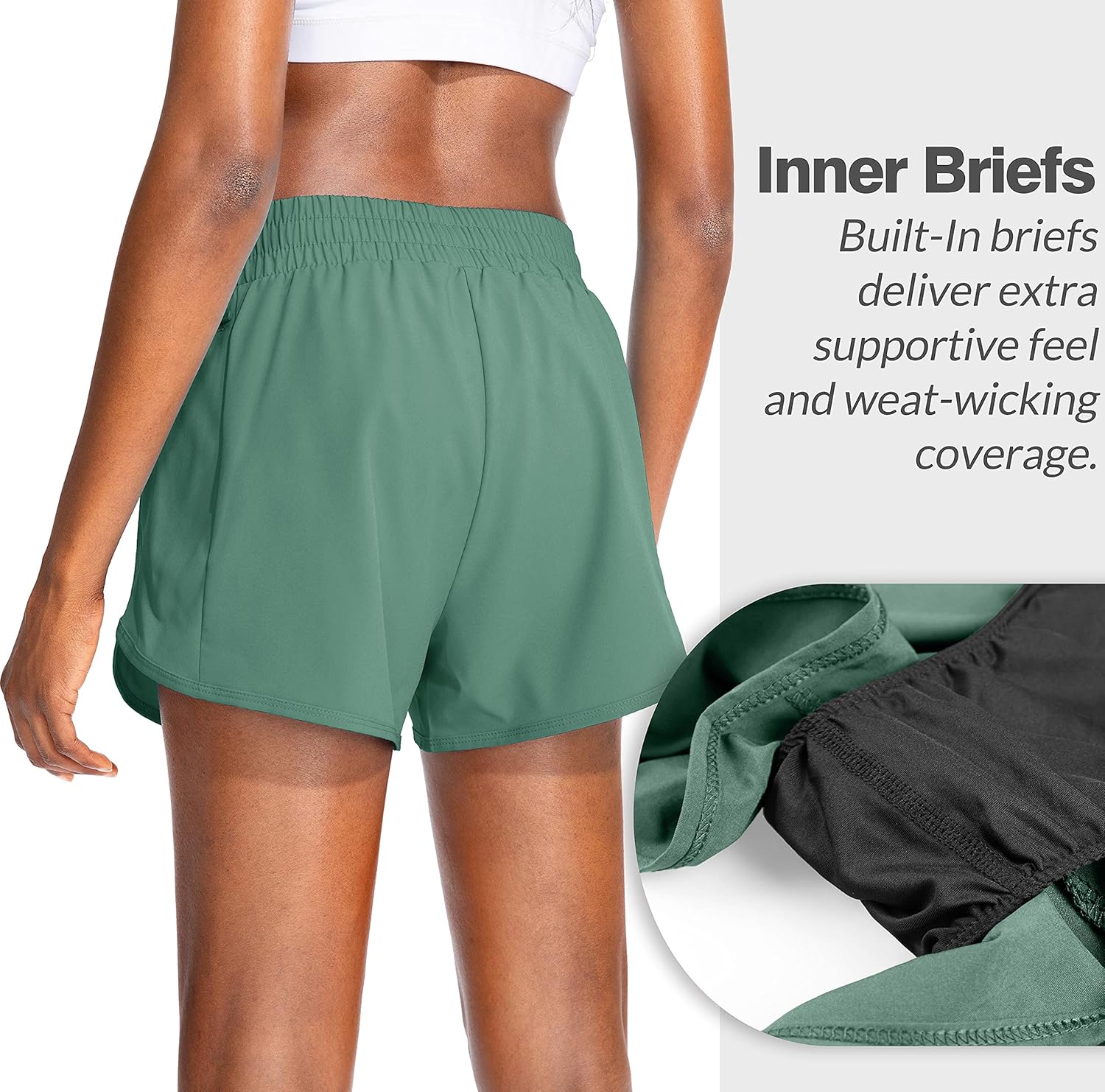 Soothfeel Womens Running Shorts with Zipper Pockets High Waisted Athletic Gym Workout Shorts for Women with Liner - Image 3