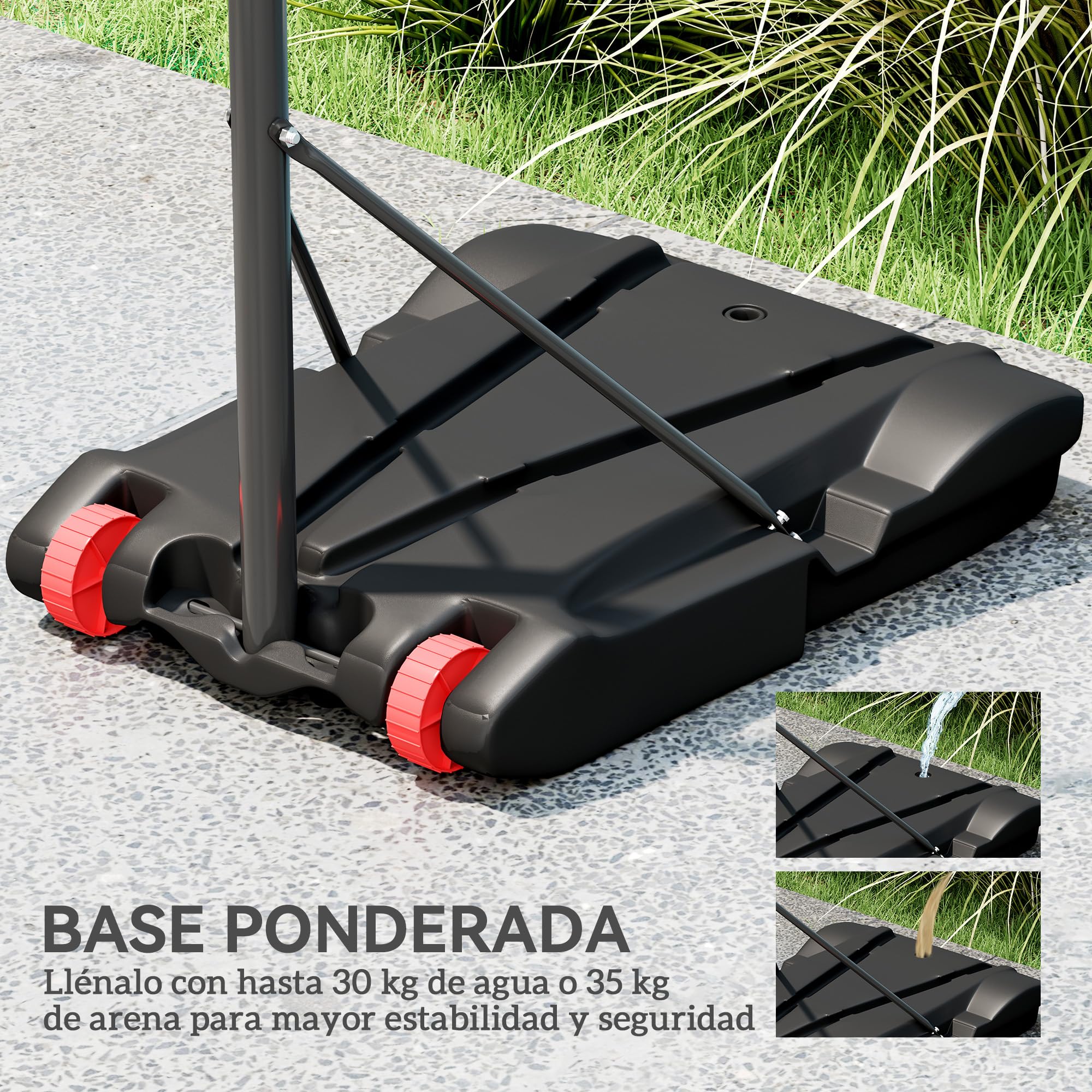 SPORTNOW Canasta de Baloncesto Exterior Tablero Dardos Altura Ajustable 210-247 cm Aro Portátil Ruedas Base Rellenable Negro
