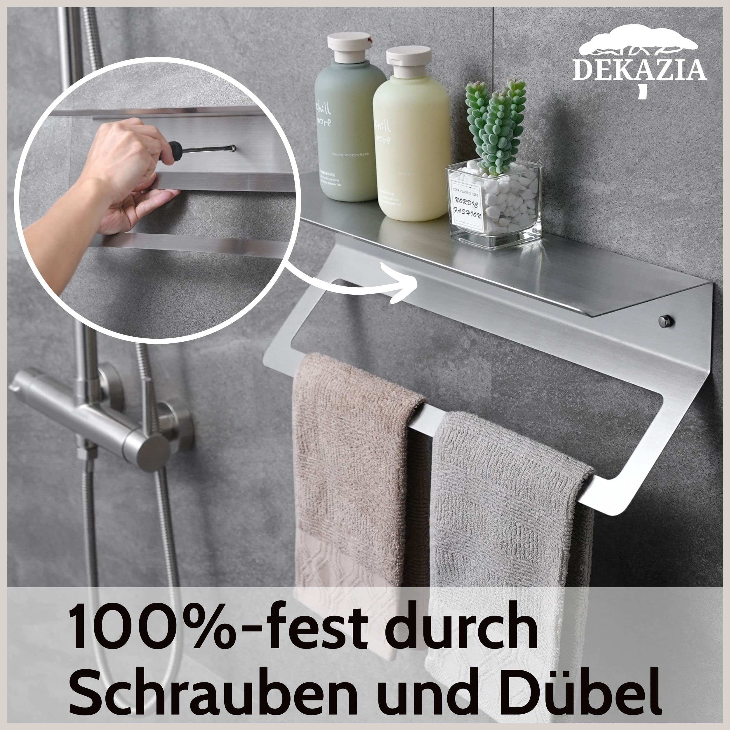 DEKAZIA® Handtuchhalter Edelstahl ohne Bohren, Handtuchstange Bad Wand