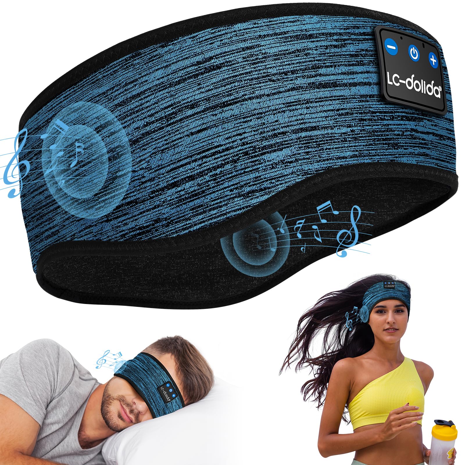 LC-dolida Schlafkopfhörer Bluetooth 5.4, Schlaf Stirnband Kopfhörer Headband Schlafmaske, Sportskopfhörer Musik schlafen Stirnband für Sport Training, Joggen, Yoga, Reisen