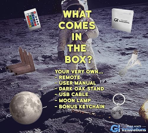 Miniatura 5 de Galaxo - Lámpara de luna 3D (5.9 pulgadas) con soporte de madera oscura, 16 colores LED, brillo ajustable, control táctil, control remoto, carga USB