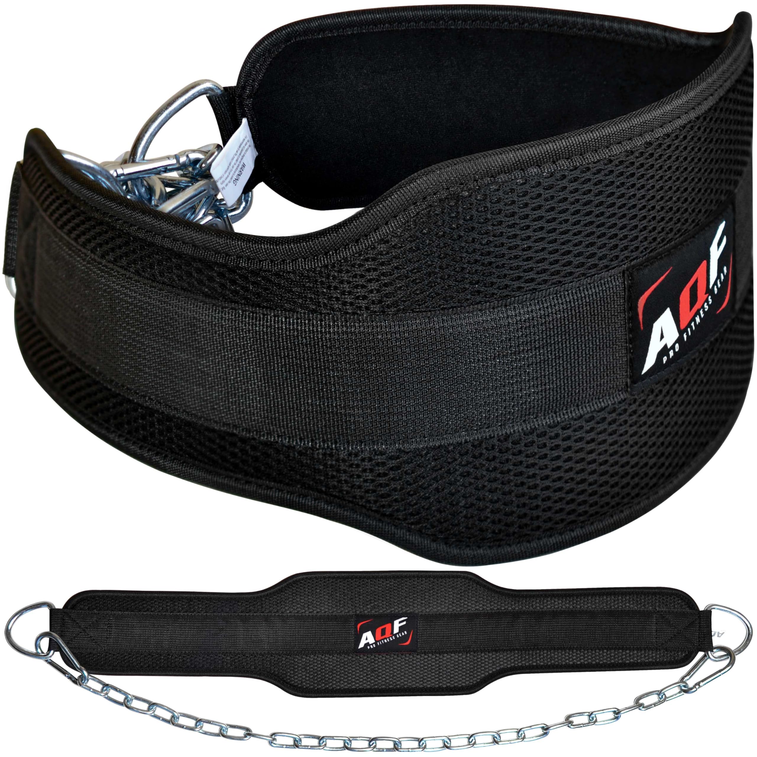 AQF Dip Belt for Weightlifting | Weight Belt with 36" Heavy Duty Steel Chain | Neoprene Padded Back Support Gym Lifting Belt for Powerlifting, Bodybuilding, Exercise, Fitness & Pull ups Workout