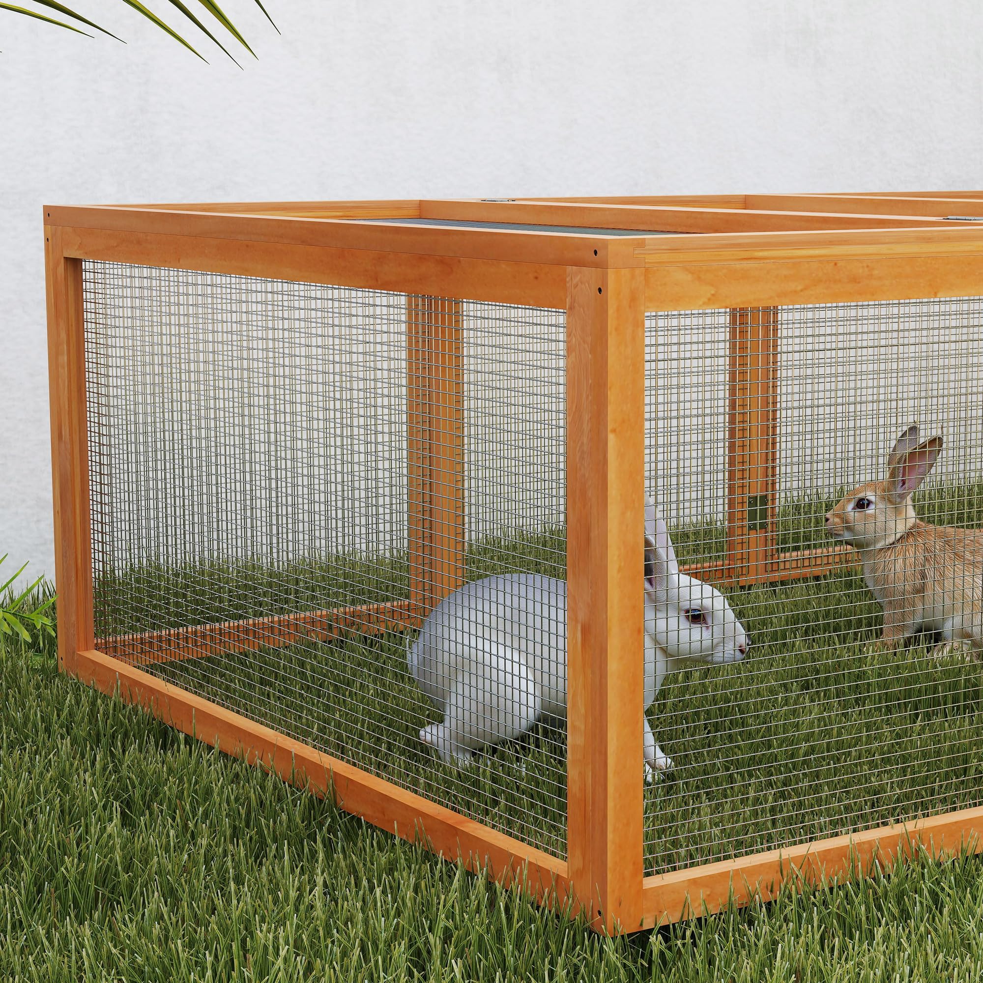 PawHut Clapier Cage à Lapins extérieur intérieur 2 Portes supérieures 181L x 100l x 48H cm Bois Massif Marron | Extérieur Intérieur, 2 Portes Supérieures, Bois Massif