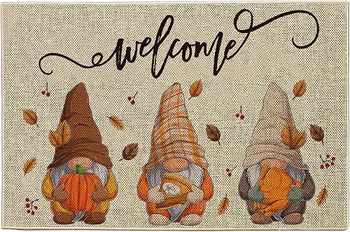 iujybax Fall Door Mat, Thanksgiving Day Doormat, Fall Welcome Gnome Door Mat with Seasonal Autumn Pumpkin Maple Leaves Truck, Fall Decorations for