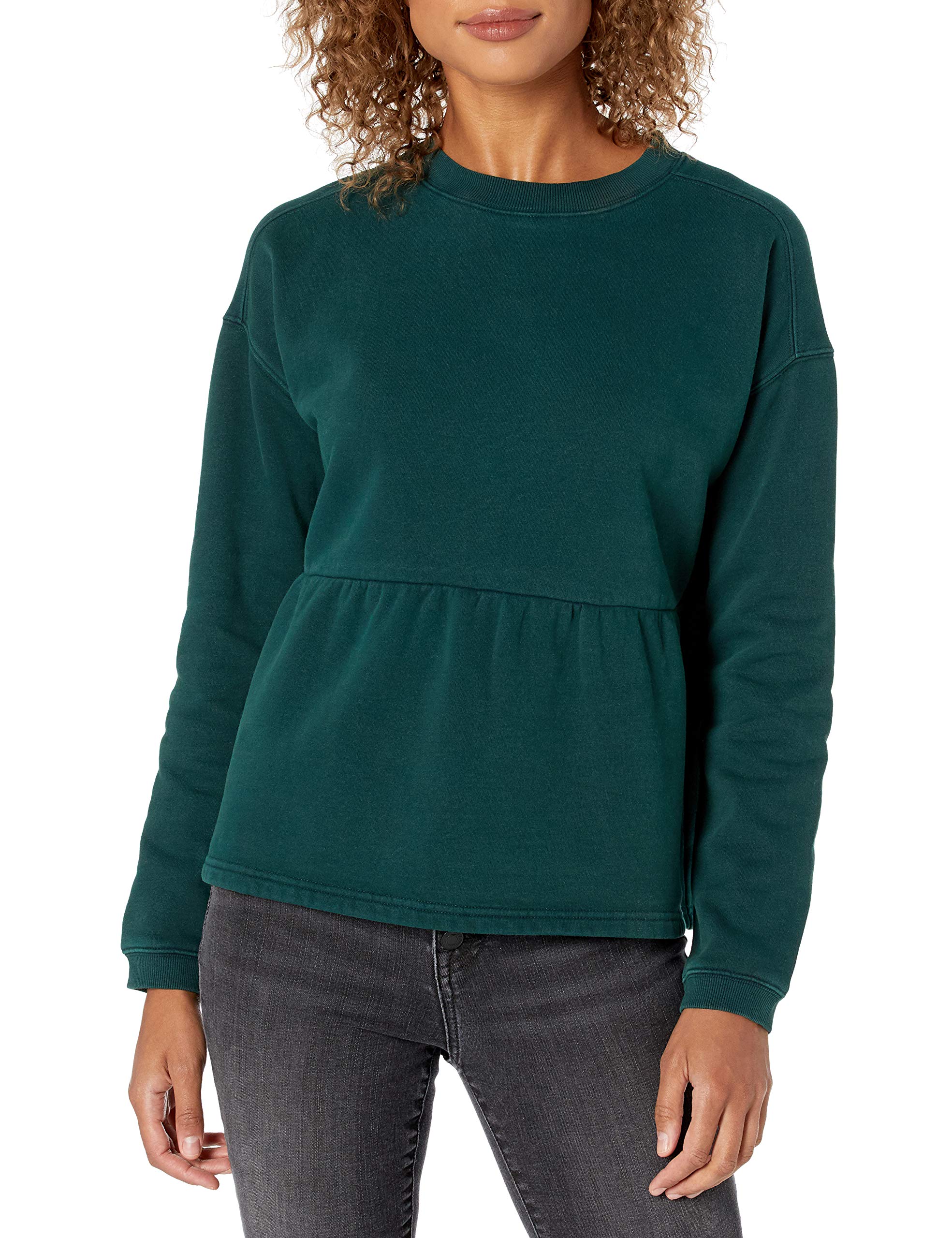 Goodthreads Women's Heritage Fleece Long Sleeve Crewneck Cropped Peplum Sweatshirt