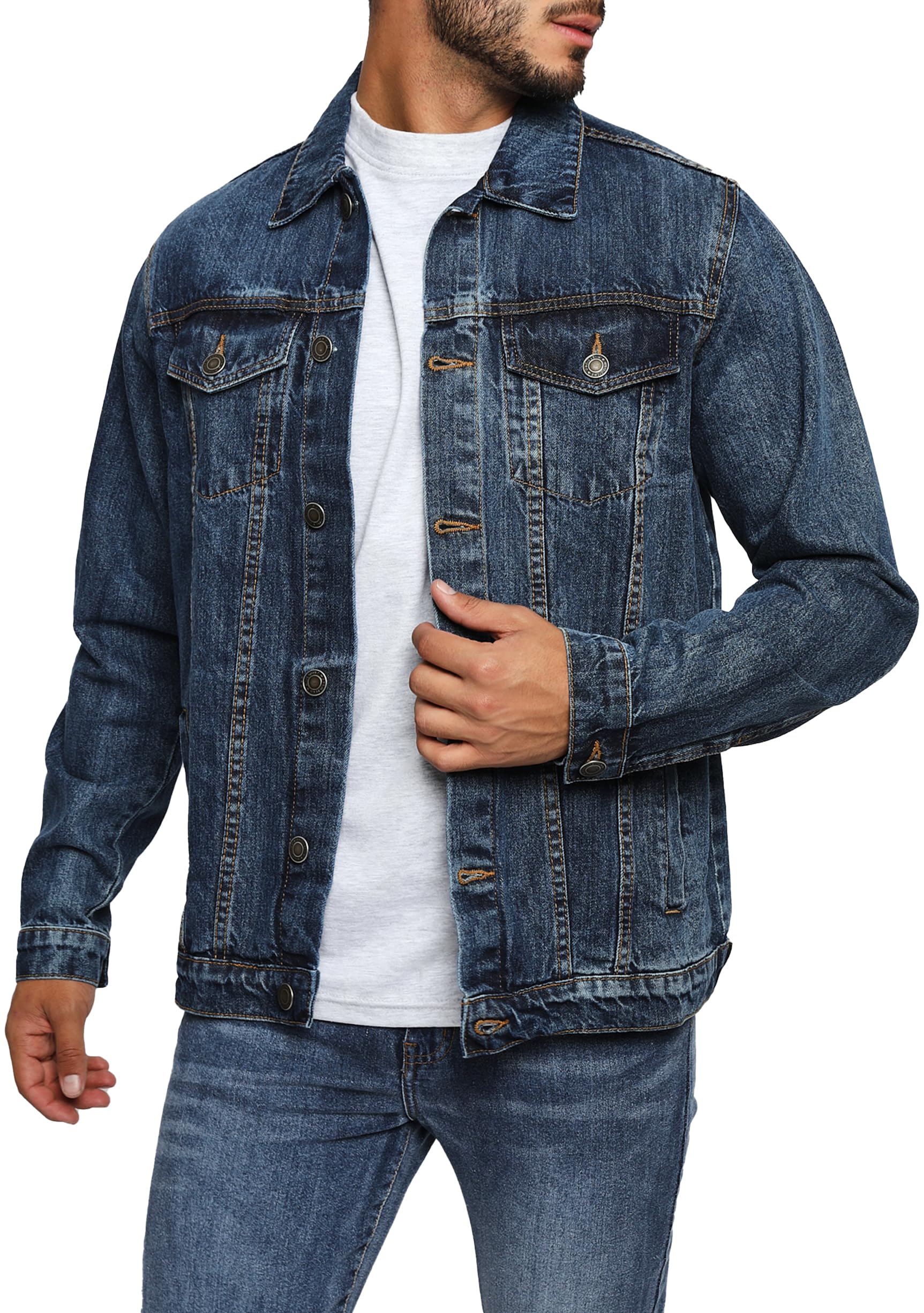 Denim Jacket Men - Casual Vintage Regular Fit Button Down Trucker Style – Mens Jean Jackets Stylish Everyday Outerwear