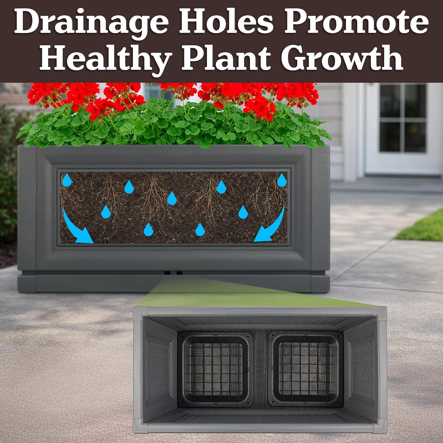 Large Planters for Outdoor Plants 2-Pack - 15.75x31.5in Rectangular Long Pots for Plants Outdoor Planters for Porch, Patio, Deck, Balcony, or Front Porch Decor by Pure Garden (Gray)