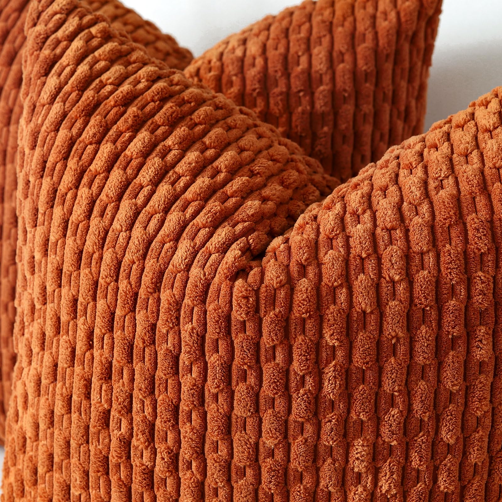 Sungeek Set of 2 Rust Soft Corduroy Decorative Cushion Covers Boho Striped Throw Pillow Covers for Sofa Couch Living Room Patio Farmhouse Home Decor Pillowcases 60x60cm - Image 2
