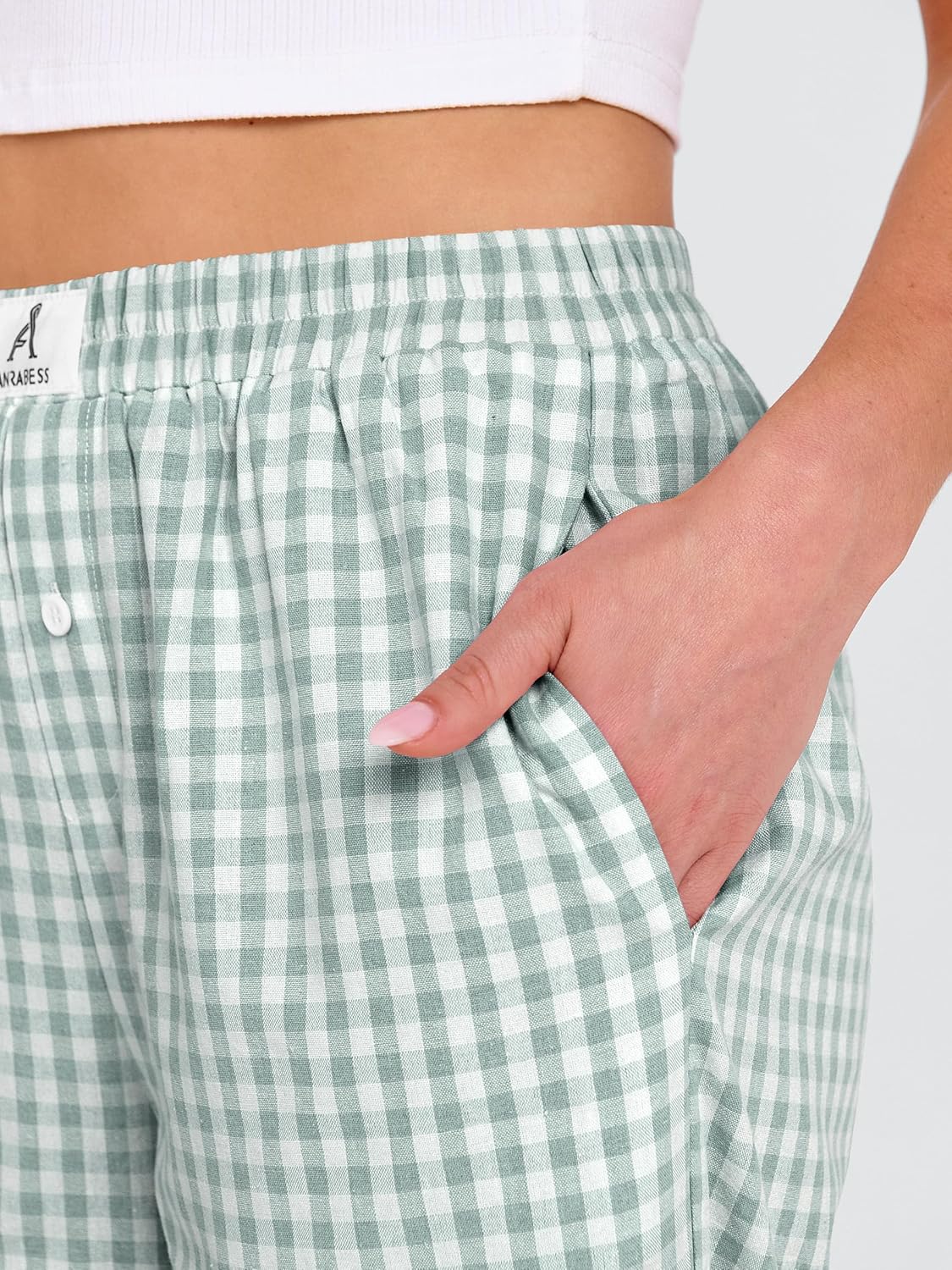 ANRABESS Women Striped Gingham Palazzo Cropped Pants Wide Leg Pajama Lounge Pants Plaid PJ Bottoms Cute Trousers with Pockets - Image 6