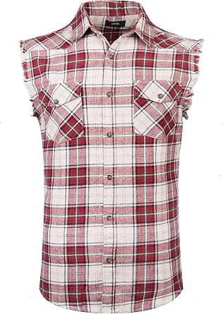 Mens Casual Flannel Plaid Shirt Sleeveless Plus Size Vest