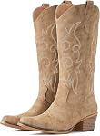IUV Cowboy Bottes pour les femmes Bottes de la Cowgirl de l'Ouest Bottes d'orteil de veau moyen Boot avec talon de chunky