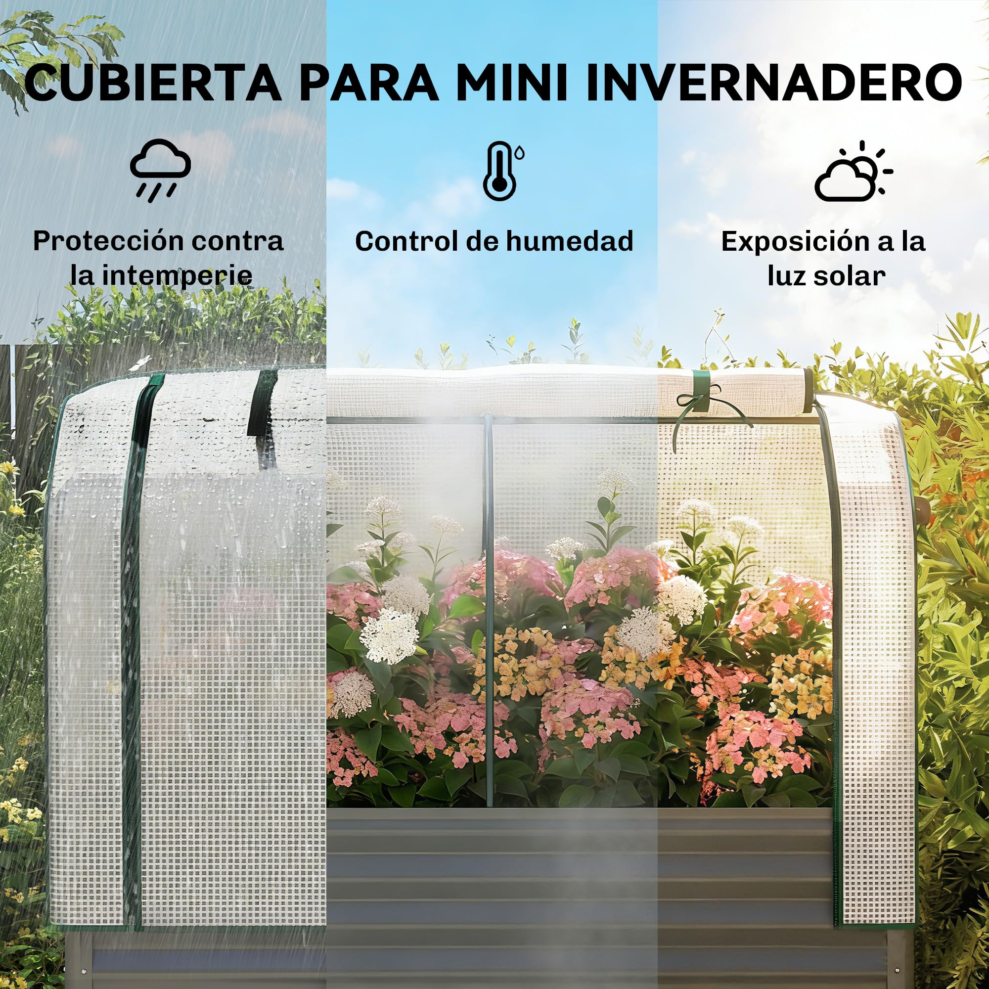 Outsunny Huerto Urbano Elevado con Cubierta de Invernadero de 140 g/m² PE, Mesa de Cultivo de Metal Galvanizado con Estante Inferior y Forro para Cultivo, Plantas y Flores, 120x55x140 cm, Gris Oscuro