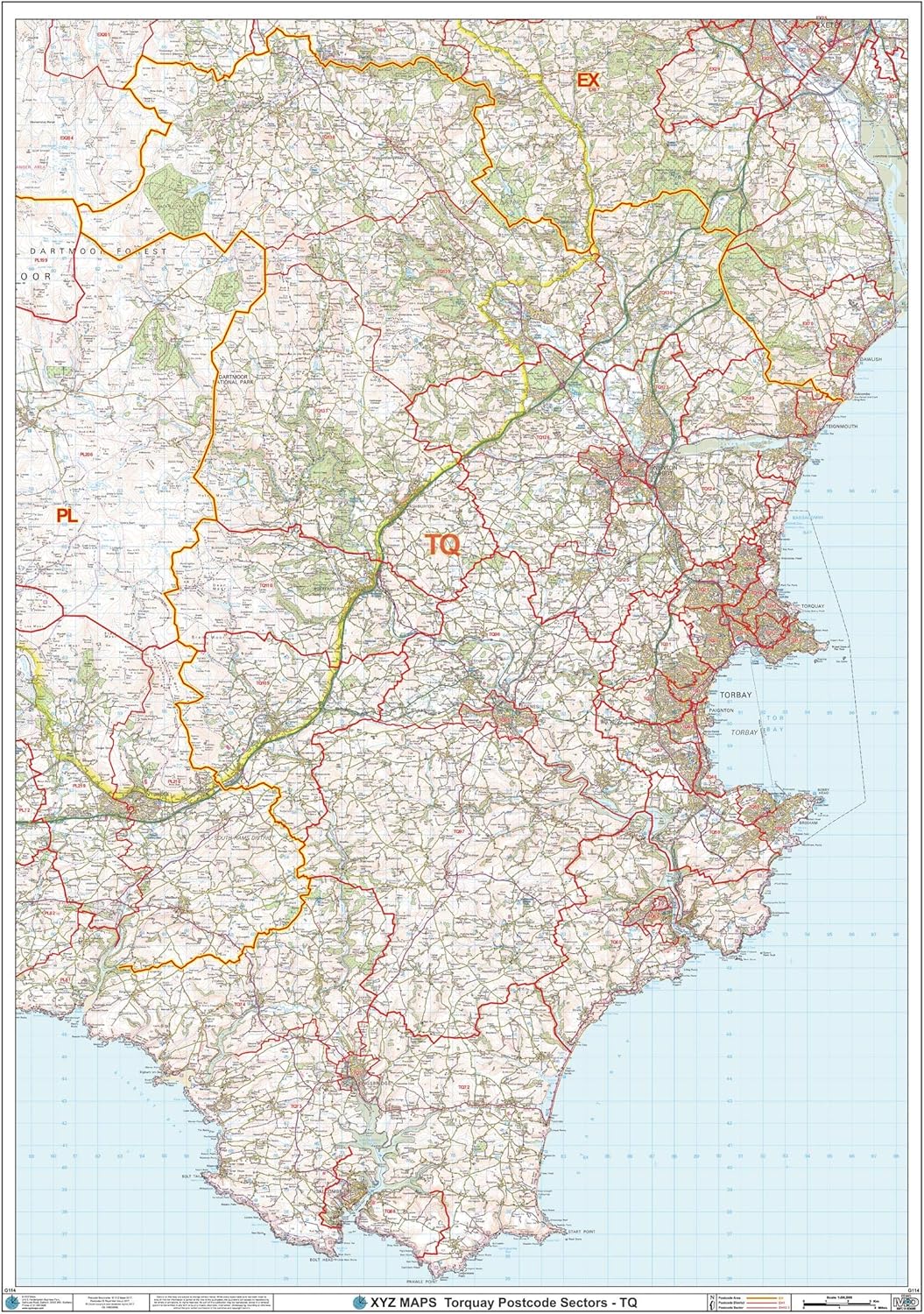 Map Of Torbay Area Amazon.com: Xyz Maps Torquay - Tq - Postcode Wall Map - 33.25" X 47" Rolled  Canvas : Office Products