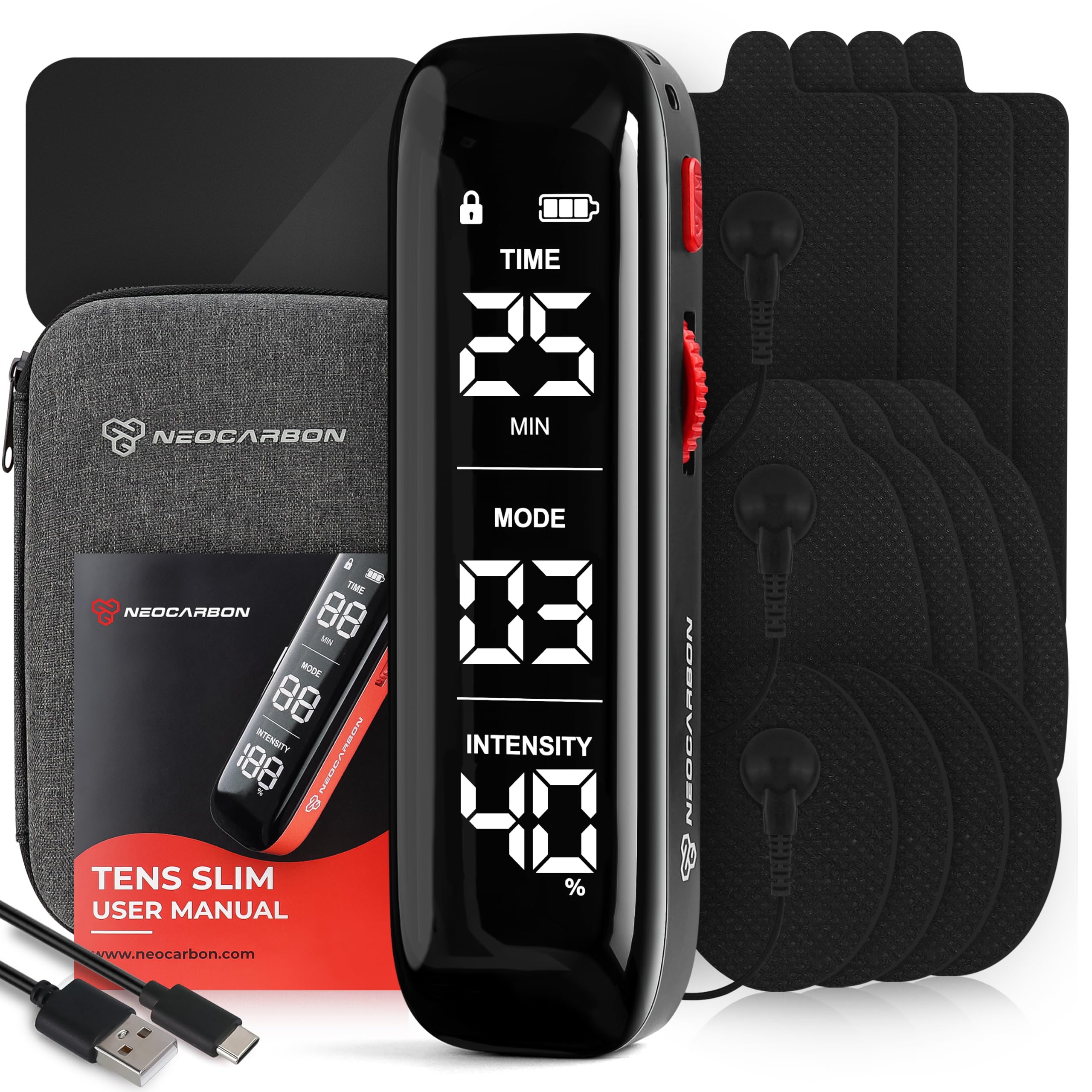 NEOCARBON TENS Unit Muscle Stimulator Slim for Pain Relief, Red — Amazon image 8