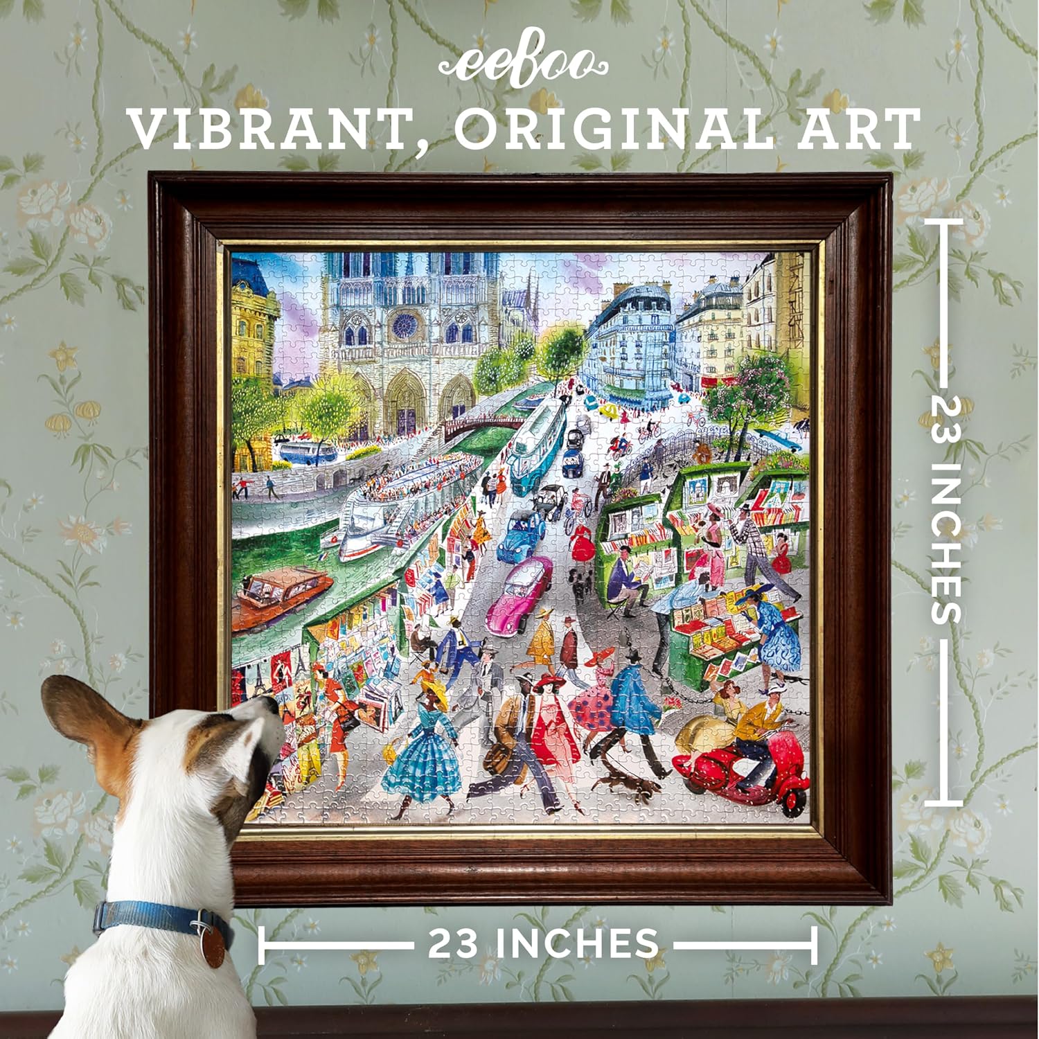 eeBoo 1000 Piece Puzzle - Paris Bookseller Jigsaw Puzzle for Adults, Square 23" x 23" Made with Recycled Board & Vegetable-Based Ink